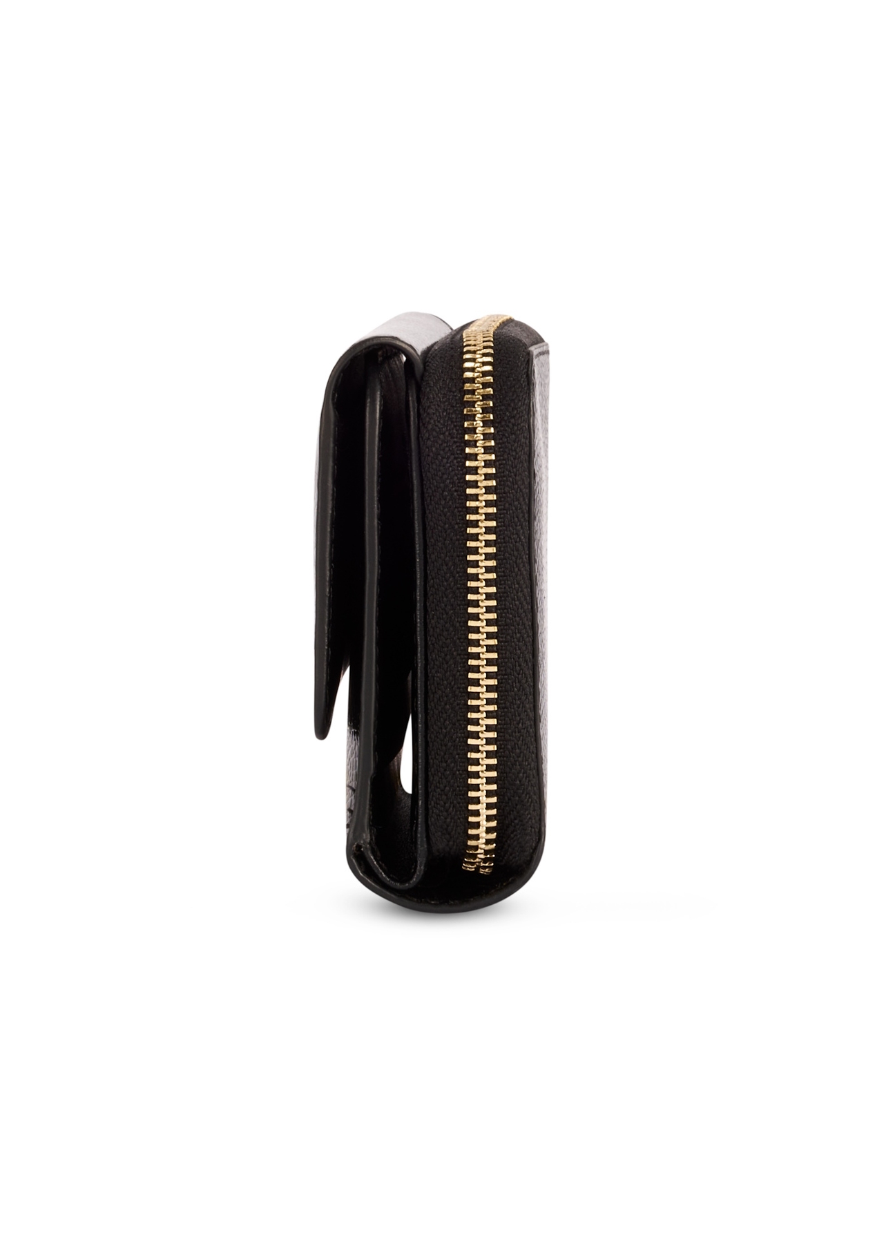 Black small women's leather wallet PORES-0932A-99(Z25), side product view on white background.