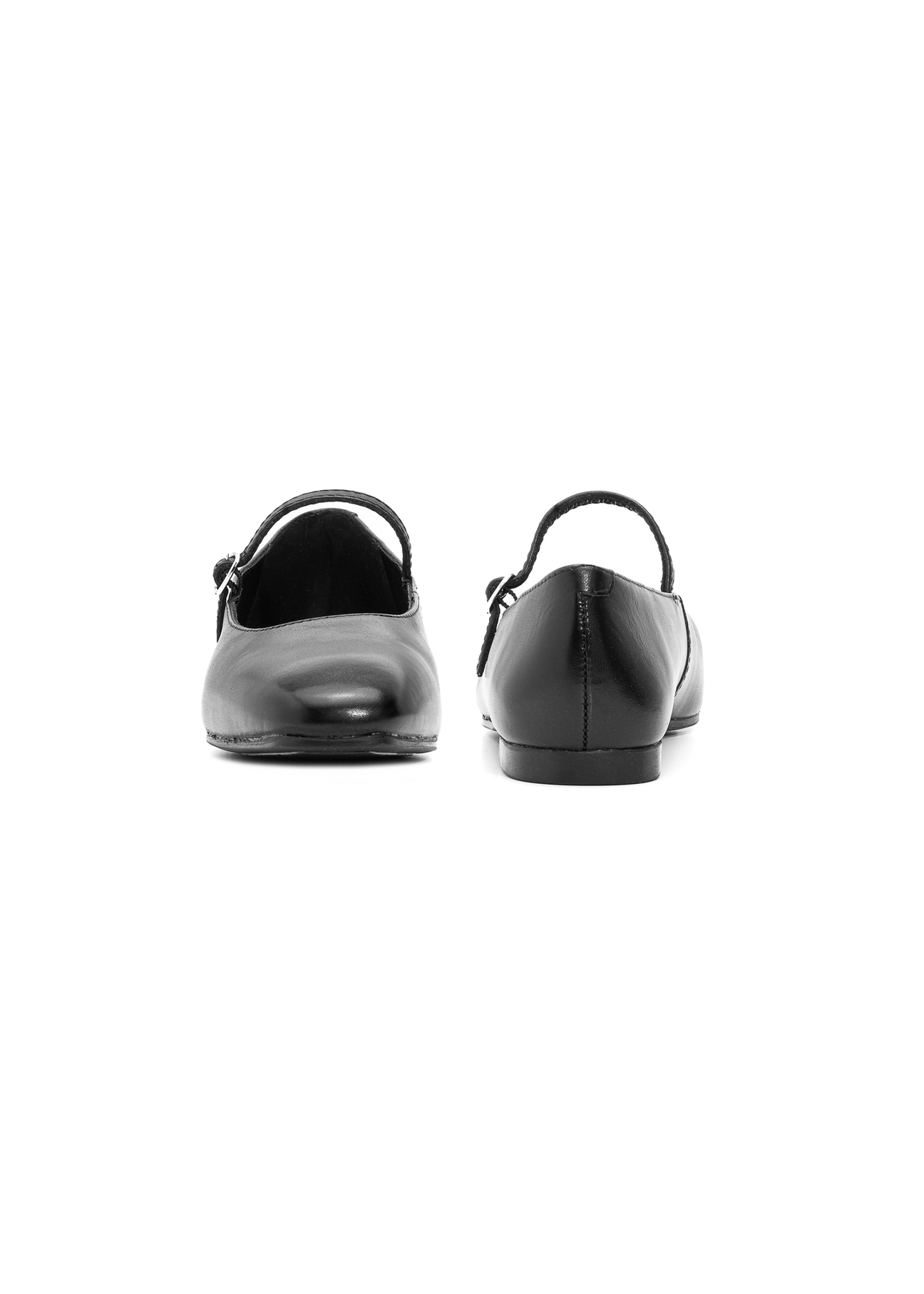 Women's black leather ballet flats BUTYD-1205-99(Z25), product view from the front and back on a white background.