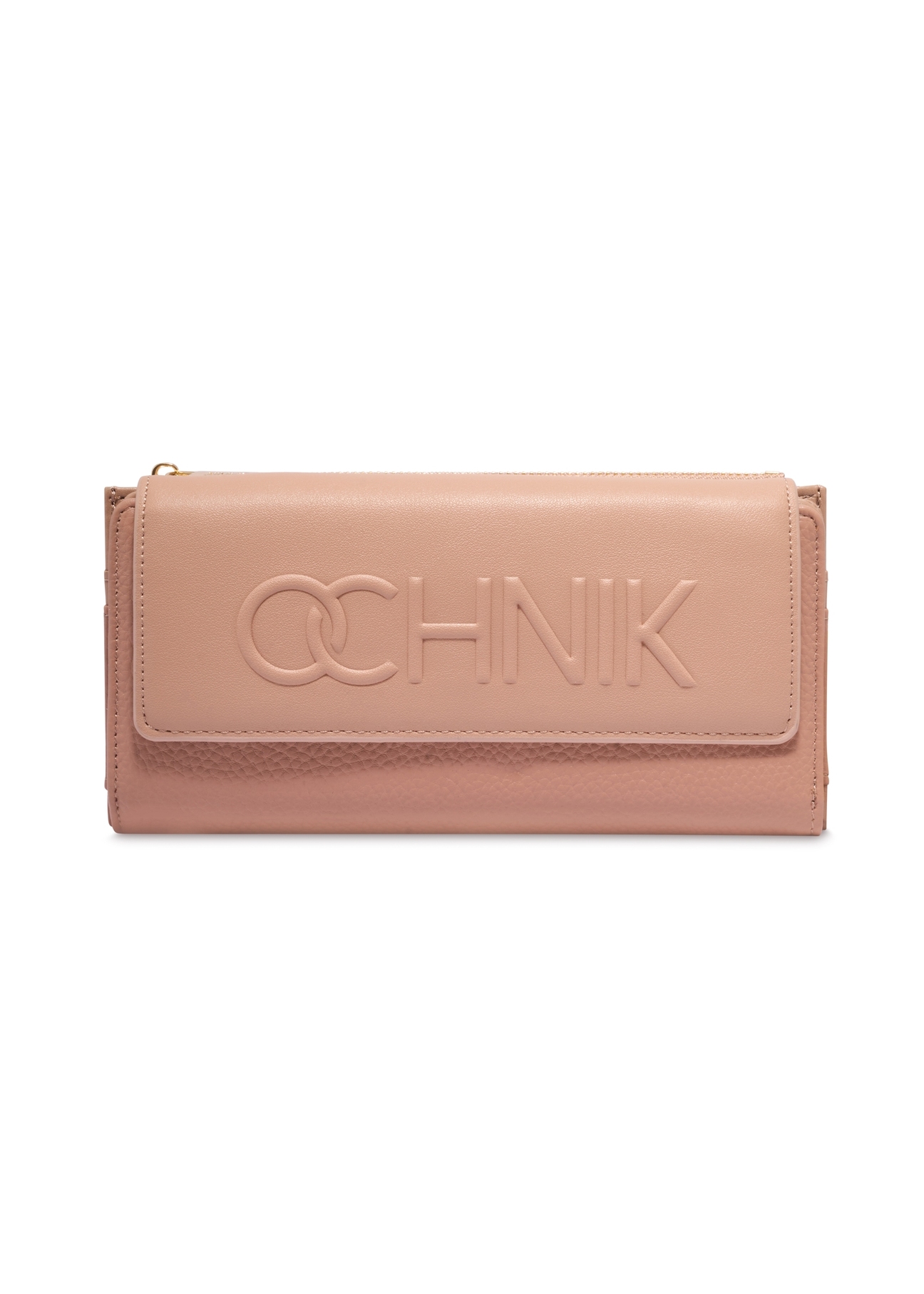 Large beige women's wallet with logo POREC-0343A-1B(Z26), front product views on a light background.