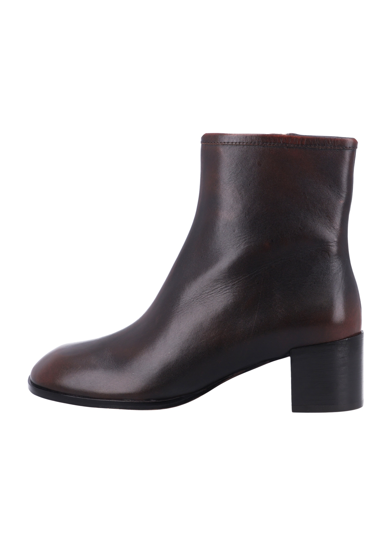 Dark brown leather women's ankle boots BUTYD-1359-1L(Z26), side view of the product on a white background.