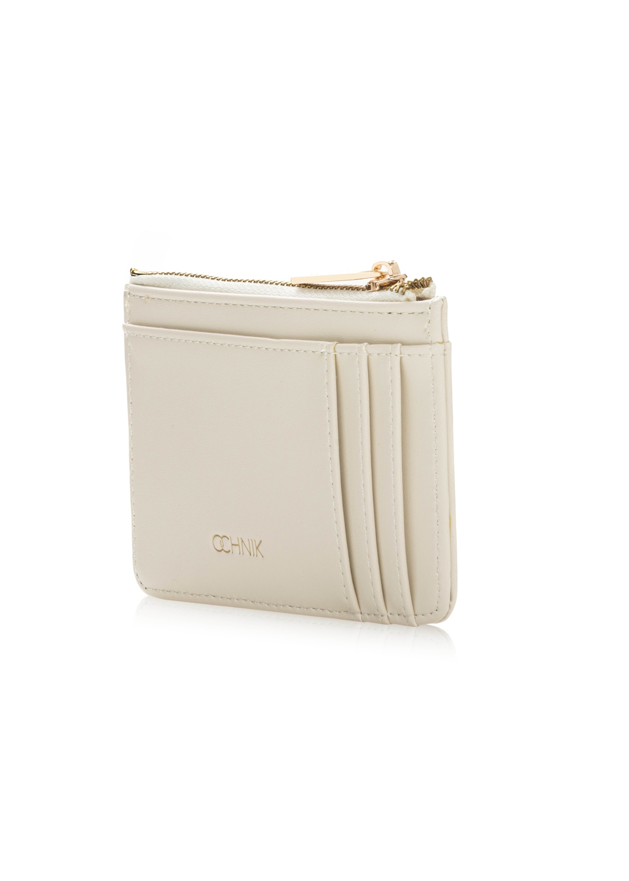 Cream card case POREC-0413-0B(W26), diagonal product view on white background.