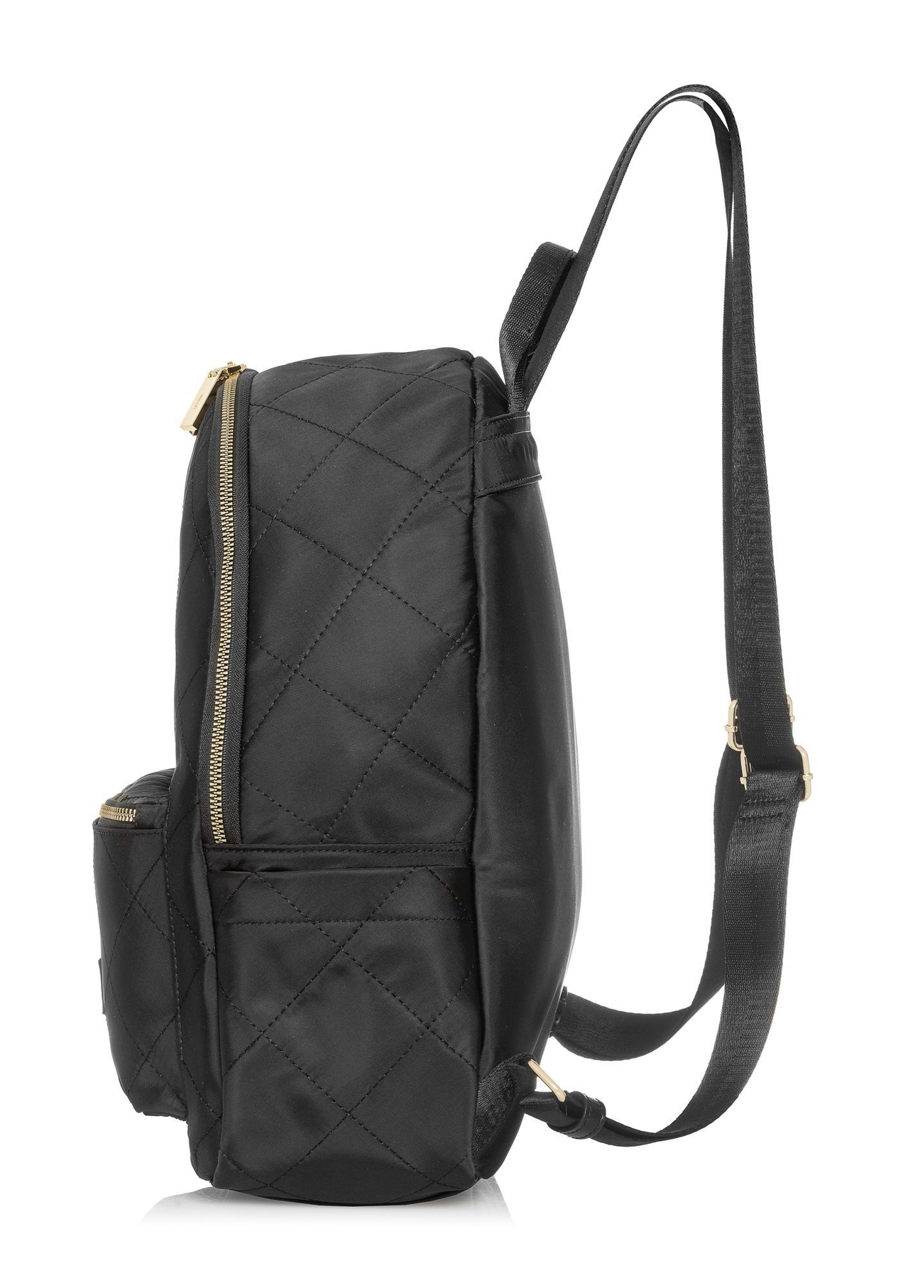 Black quilted women's backpack TOREN-0265A-99(Z25) - side view of the product on a white background.