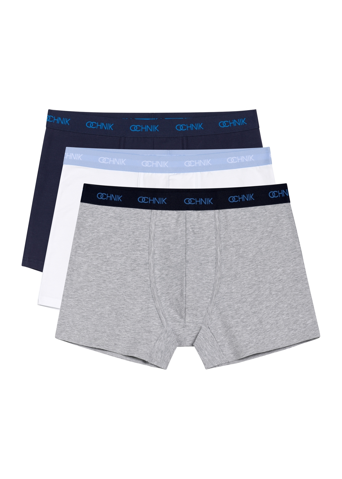 Three-pack of colorful men's boxer shorts ZESMB-0010-00(W26), front view of the product in the set on a white background.