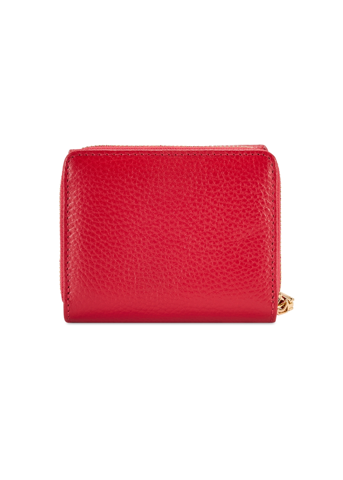 Small red leather women's wallet PORES-0802R-4B(W26), back product view on white background.