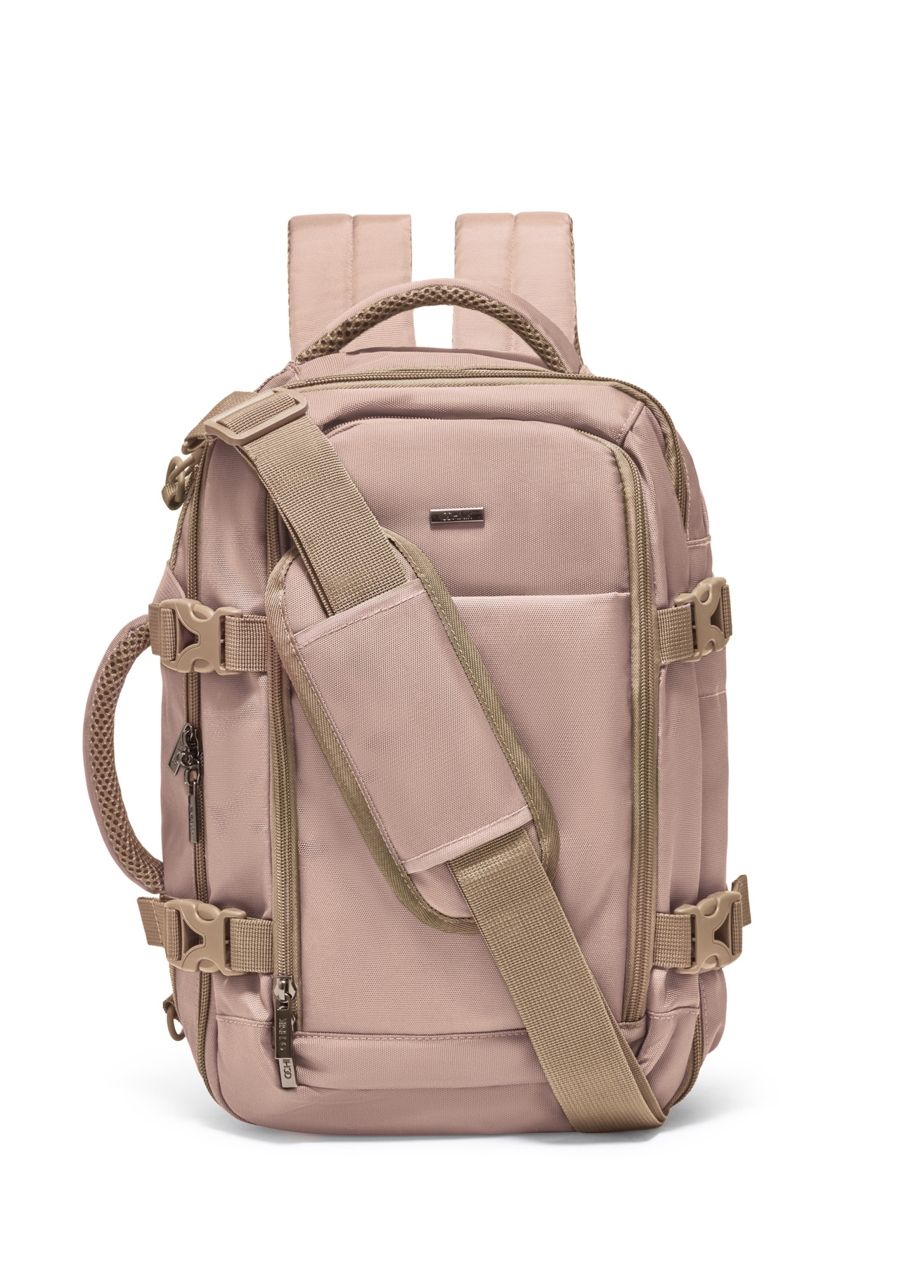 Dark beige airplane backpack PLCMN-0017-1C(Z26), front product view on white background.
