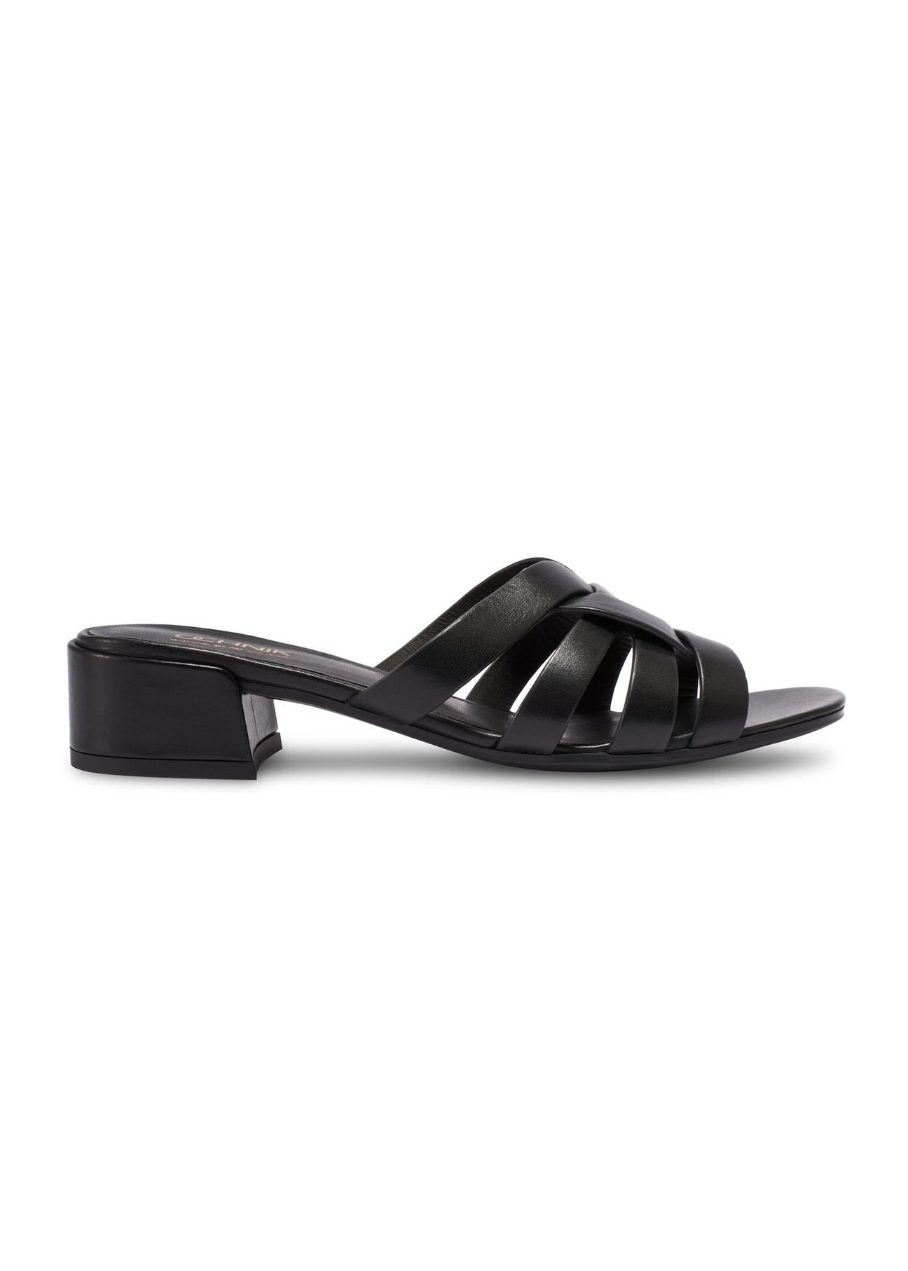 Women's leather mules on a block heel BUTYD-1265-99(W26), side view of the product on a white background.