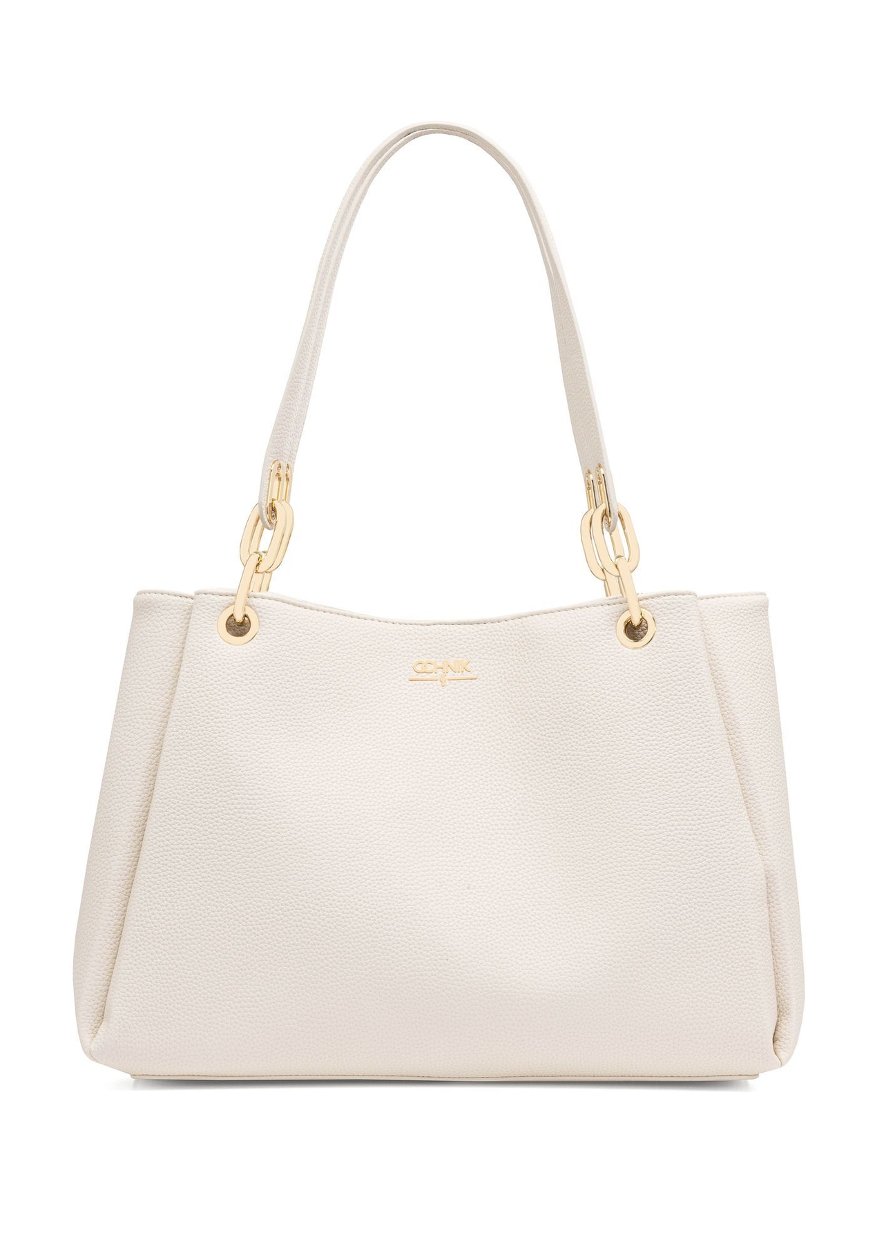 Cream women's handbag made of imitation leather TOREC-0998-12(W25)-01