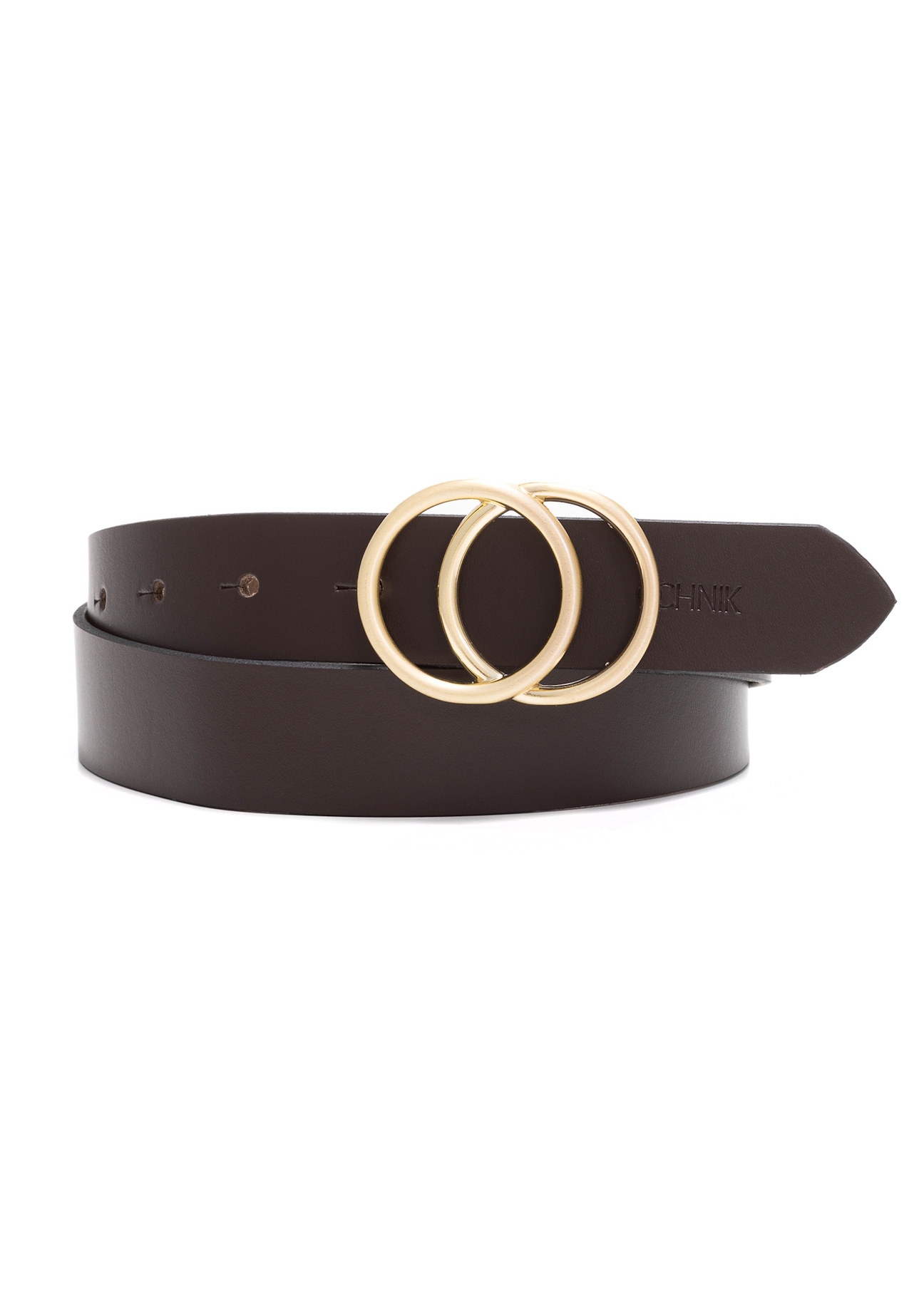 Brown women's leather belt PASDS-0172E-90(Z25), front product view on white background.