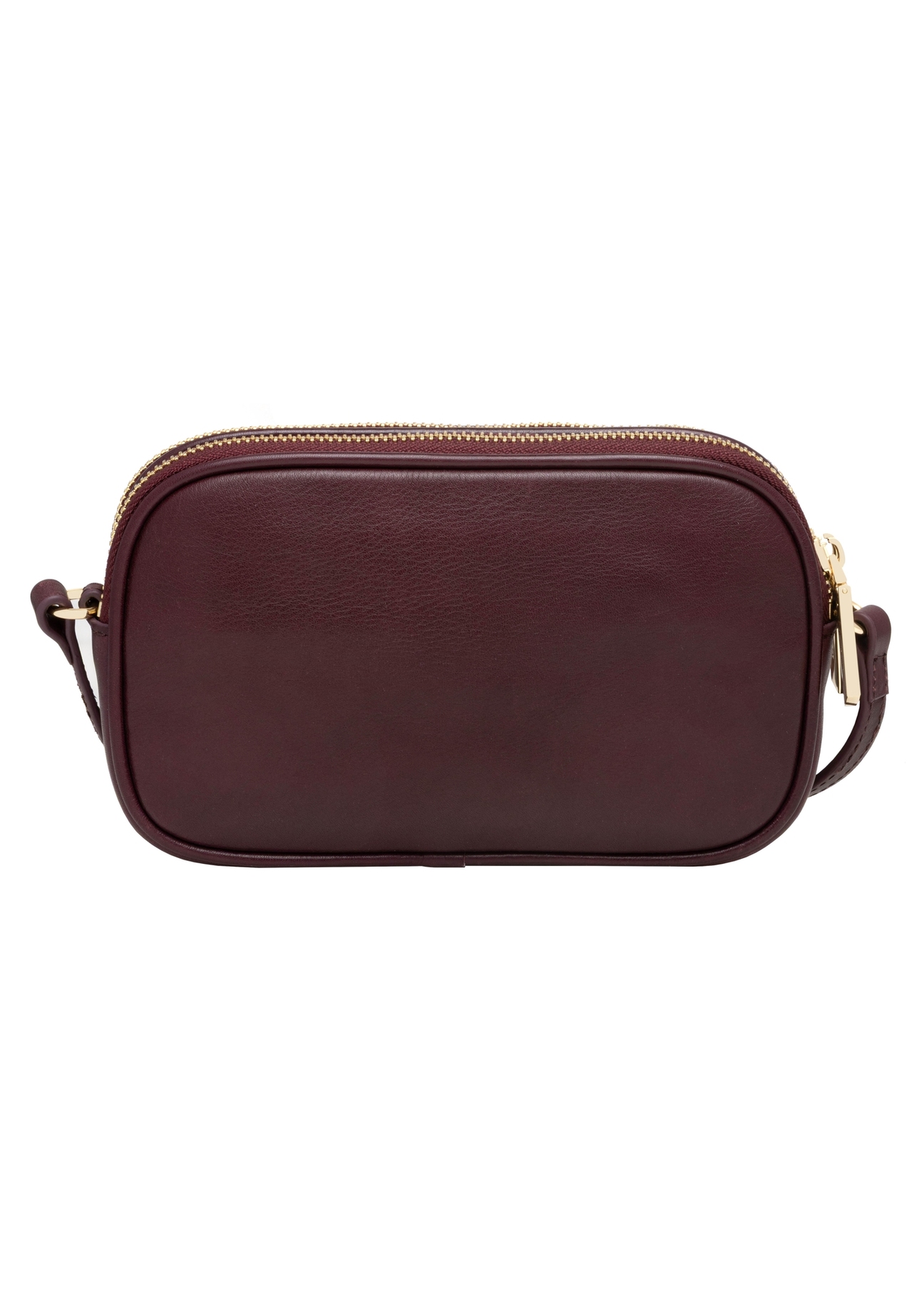 Small women's leather handbag in burgundy color TORES-1152-4D(Z26), product view from the back on a white background.