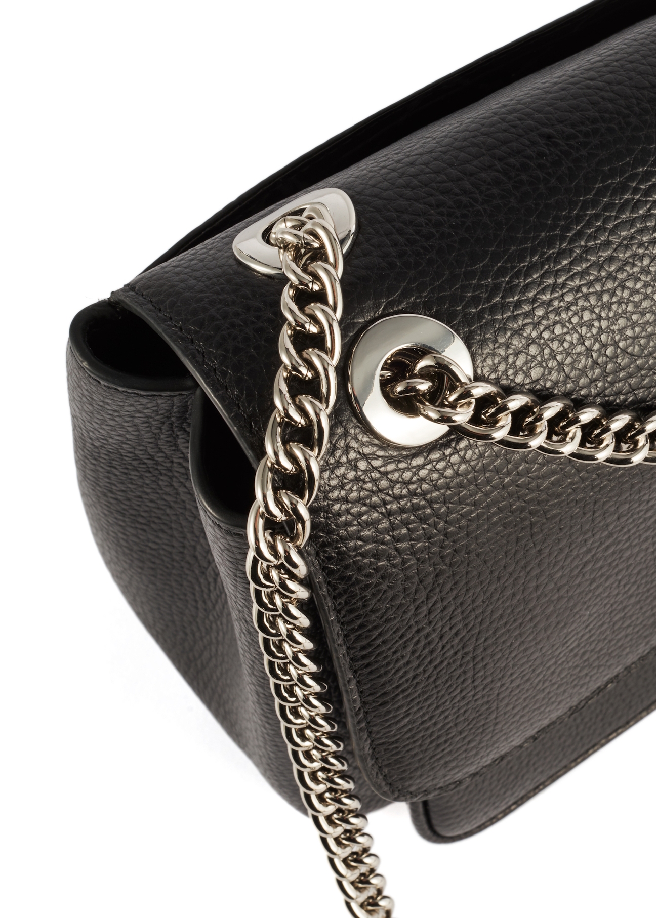 Leather black shoulder bag TORES-1147A-99(Z25) - close-up of detail on white background.