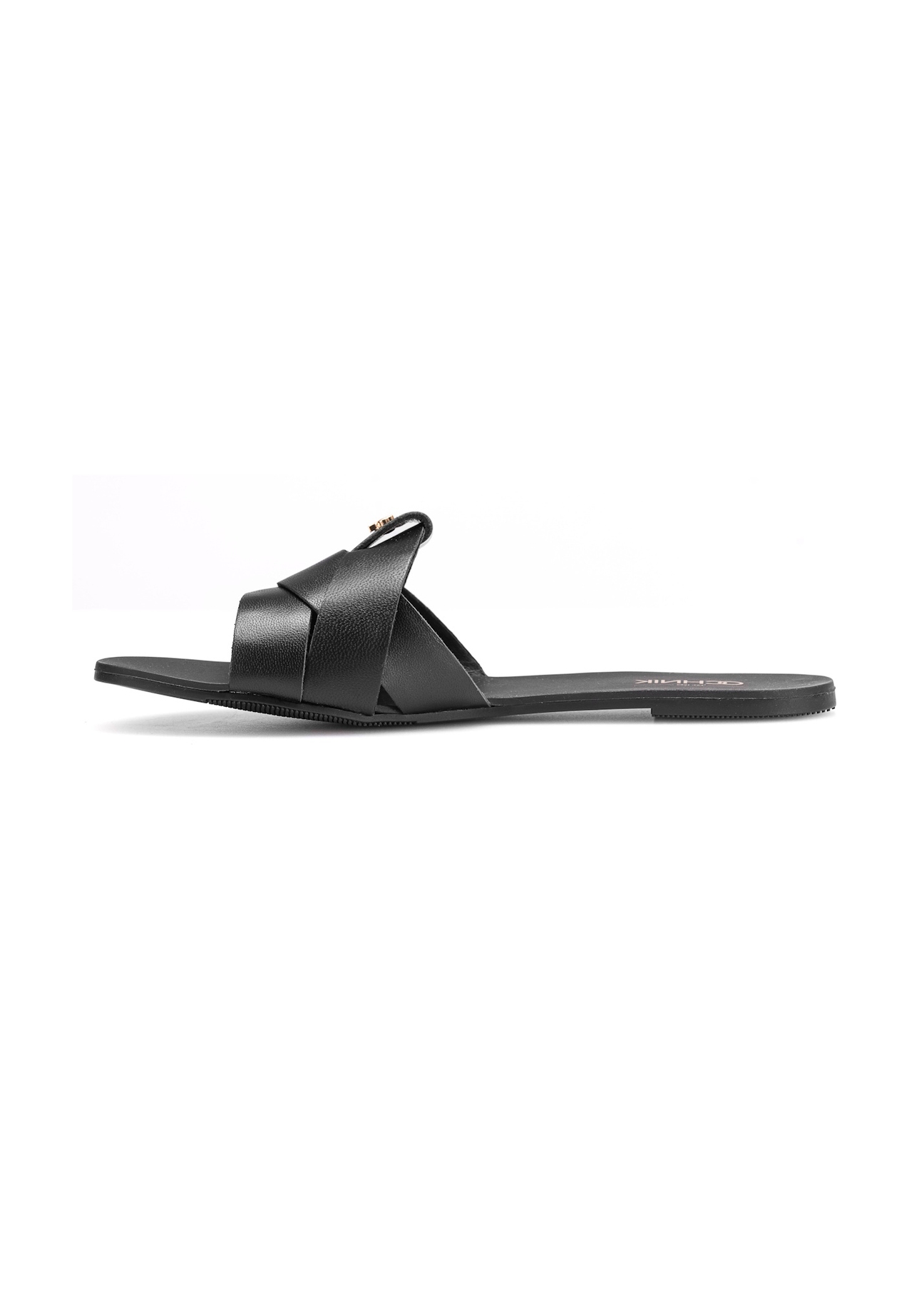 Women's black braided flip-flops BUTYD-0903C-99(W26), side view of the product on a white background.