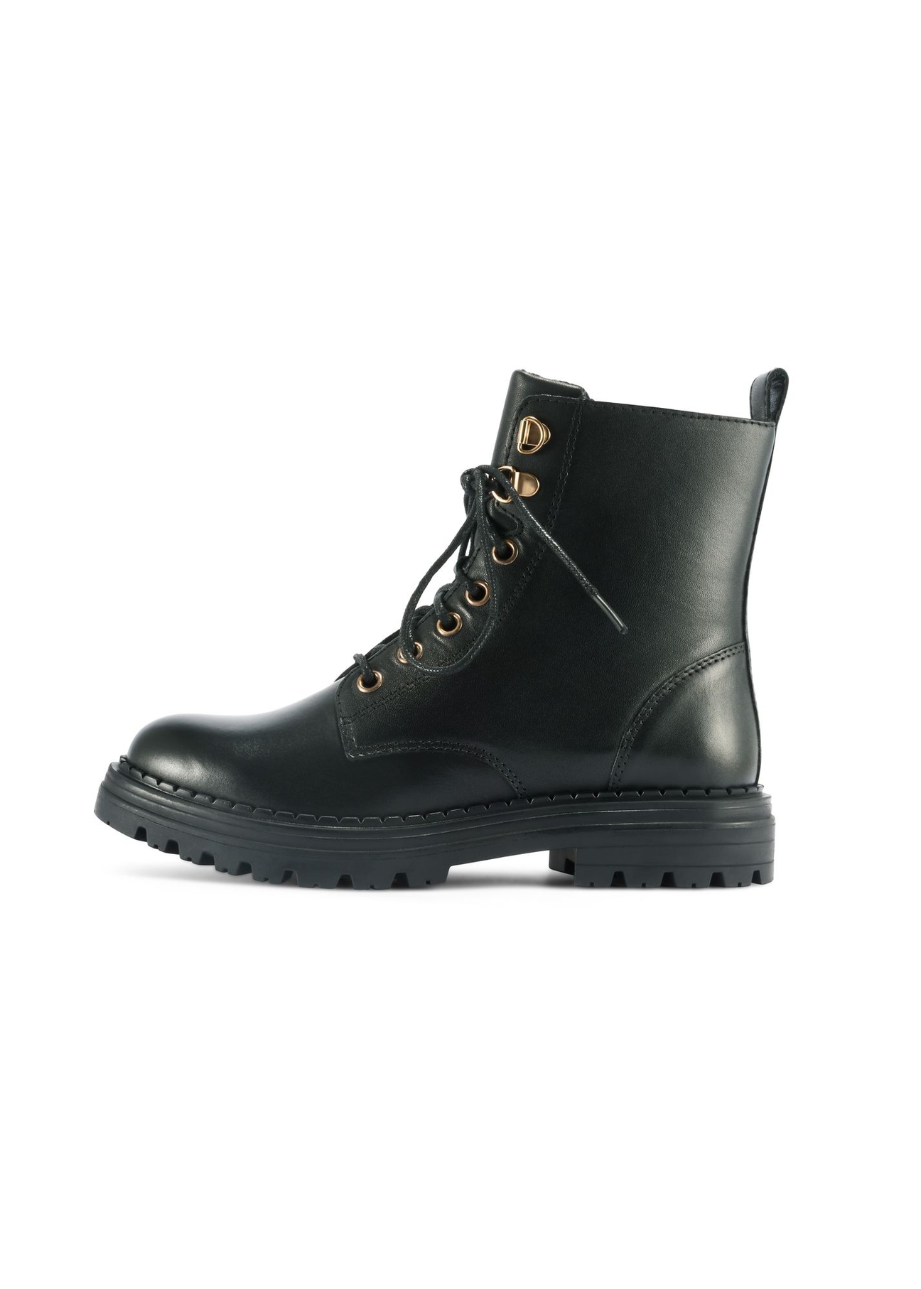Black leather women's ankle boots BUTYD-1015A-99(Z25) - side view of the product on a white background.