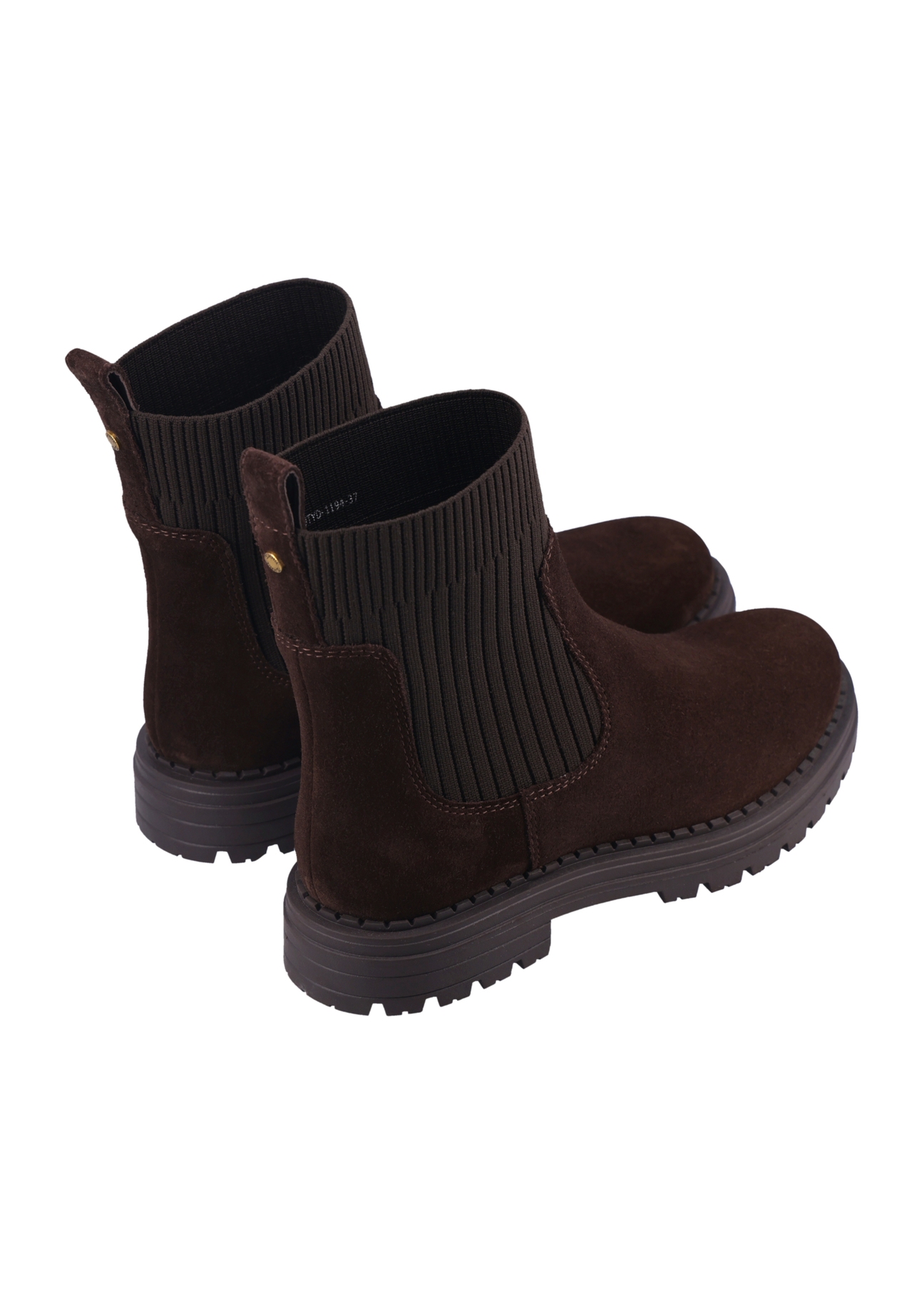Women's brown suede Chelsea boots BUTYD-1194-1I(Z26), product view from the back on a white background.