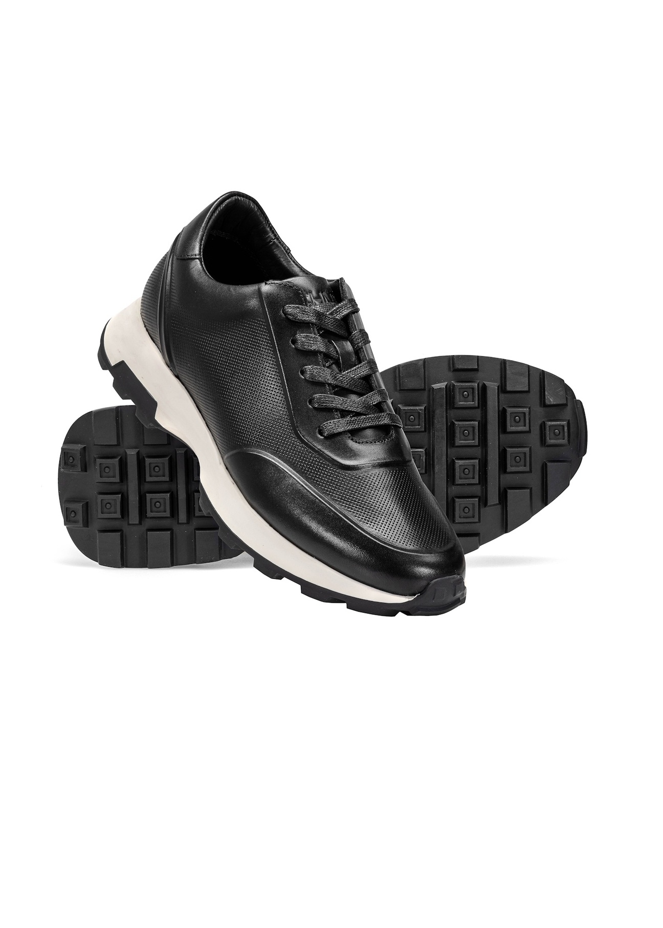 Black leather men's sneakers BUTYM-0493-99(W25)-05
