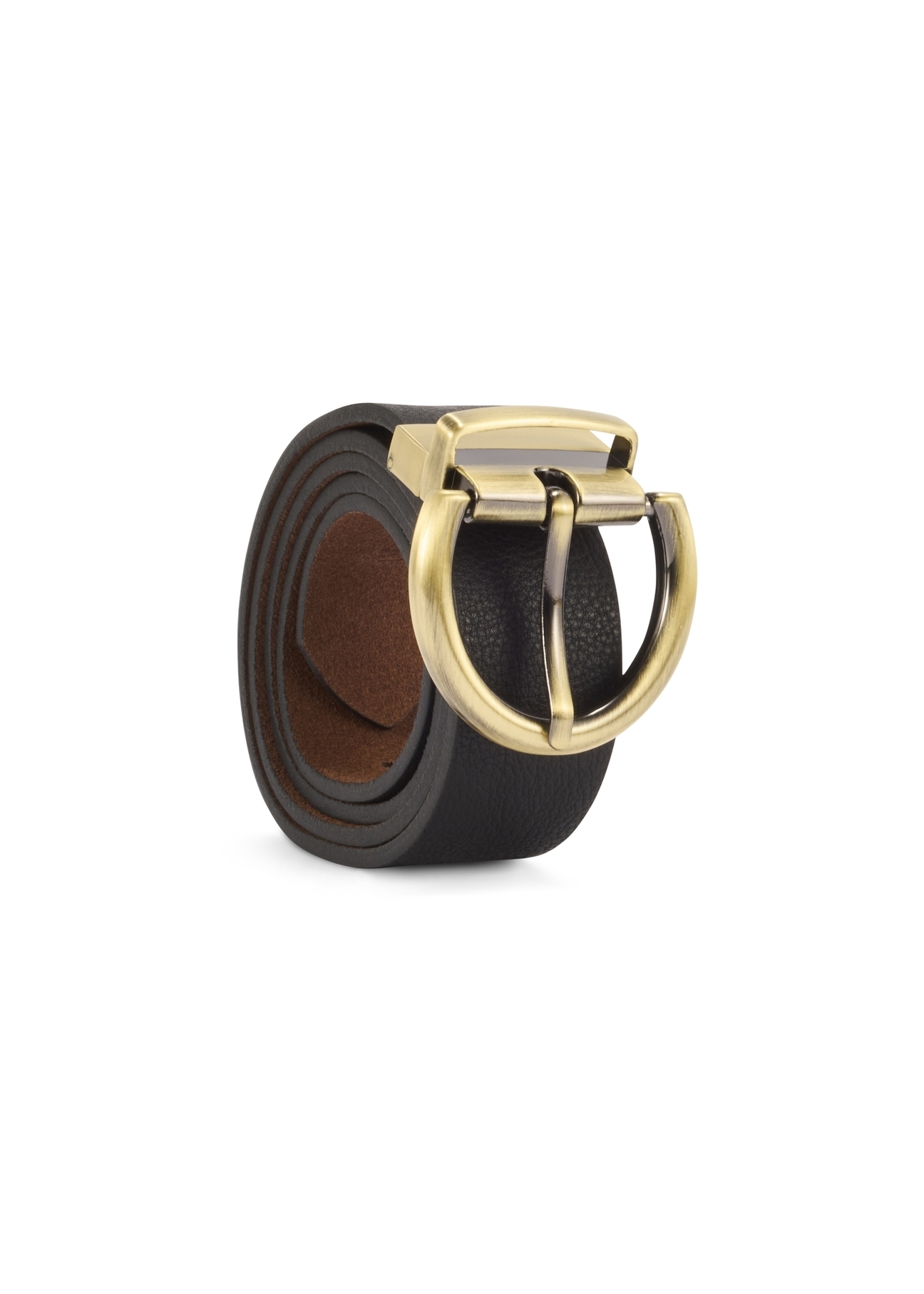 Reversible black and brown women's belt PASDS-0175B-89(Z25), product view rolled up on white background.