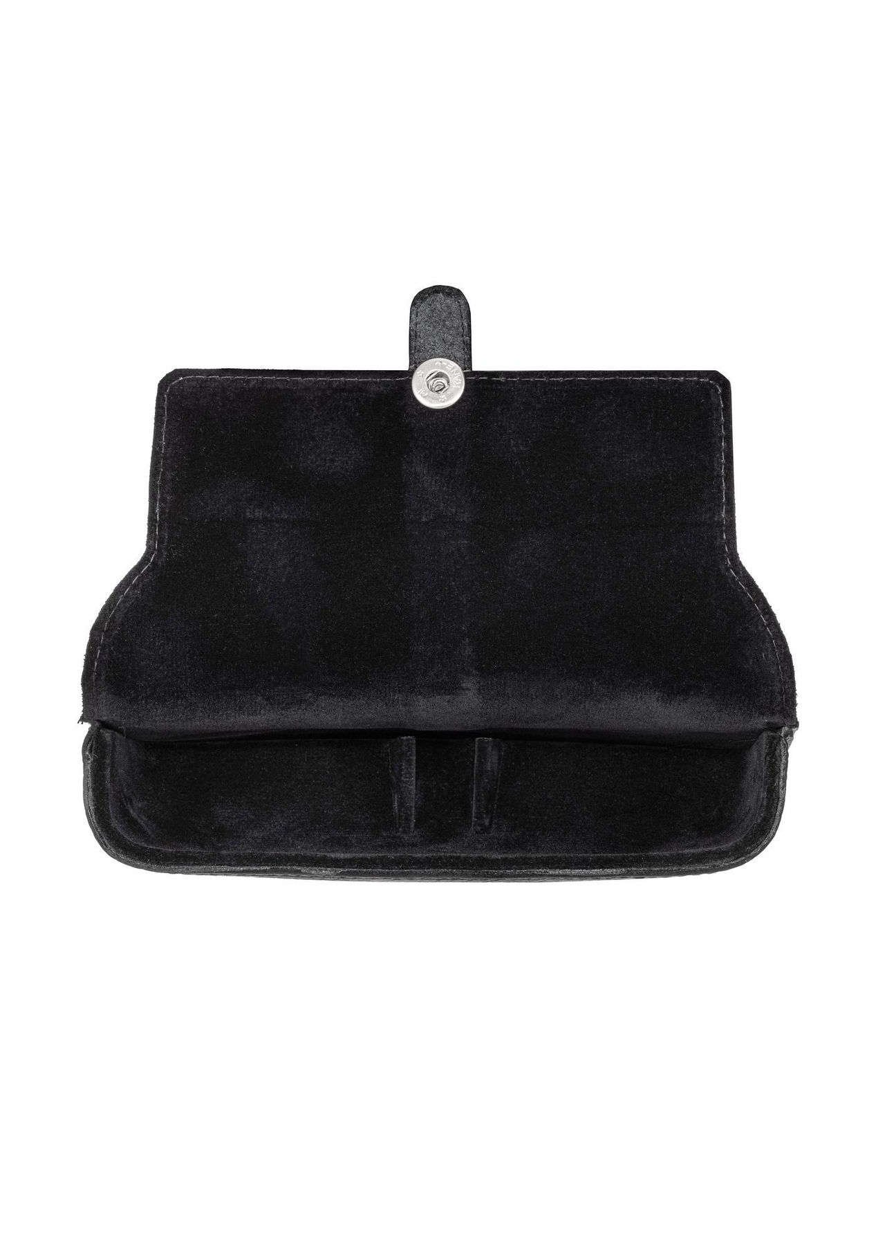 Black leather case PORMS-0539A-99(Z25) - open product from above on white background.