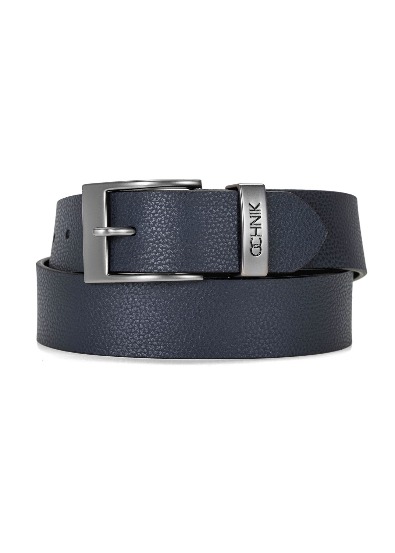 Navy blue leather men's belt PASMS-0127E-69(W25)-01