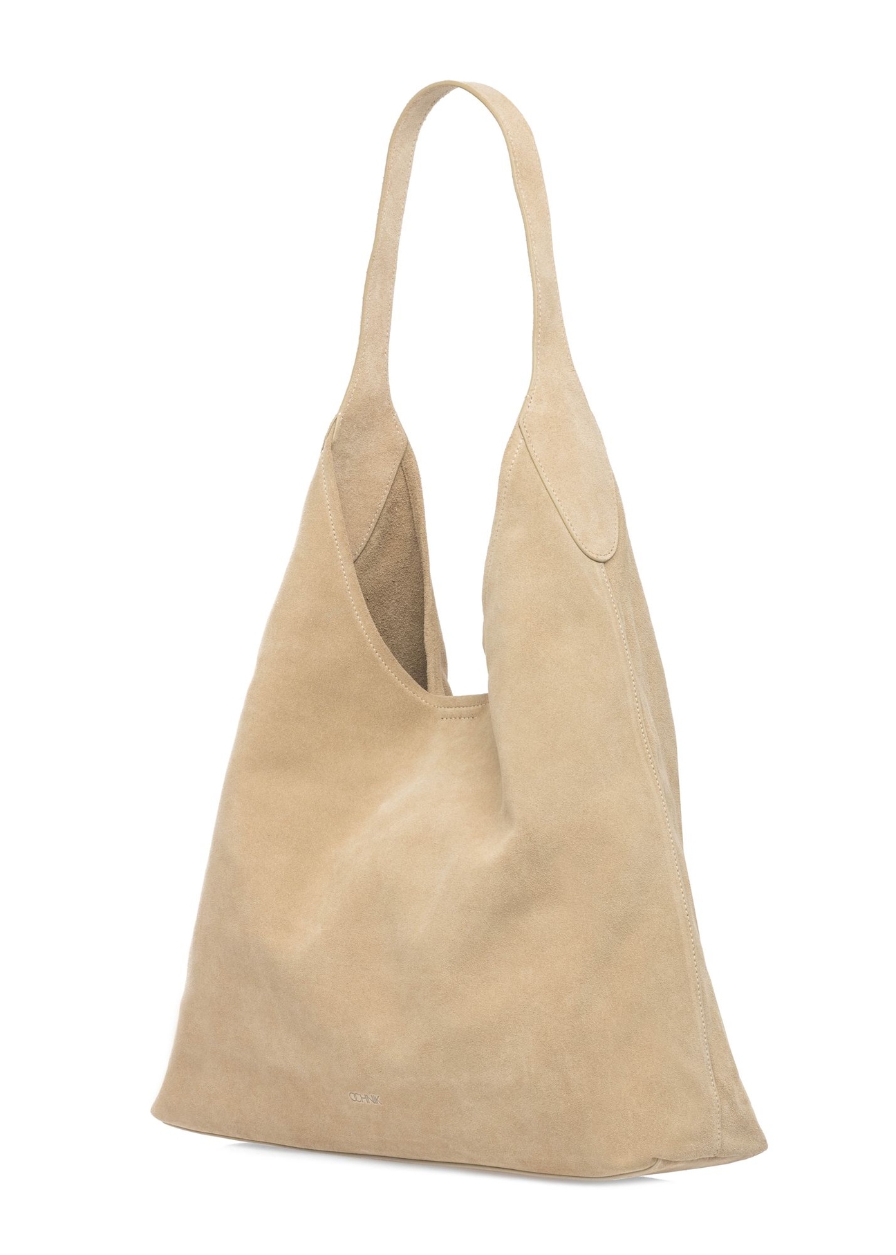 Cream-colored leather shopper bag TORES-1307-0B(W26) - diagonal product view, on a white background.