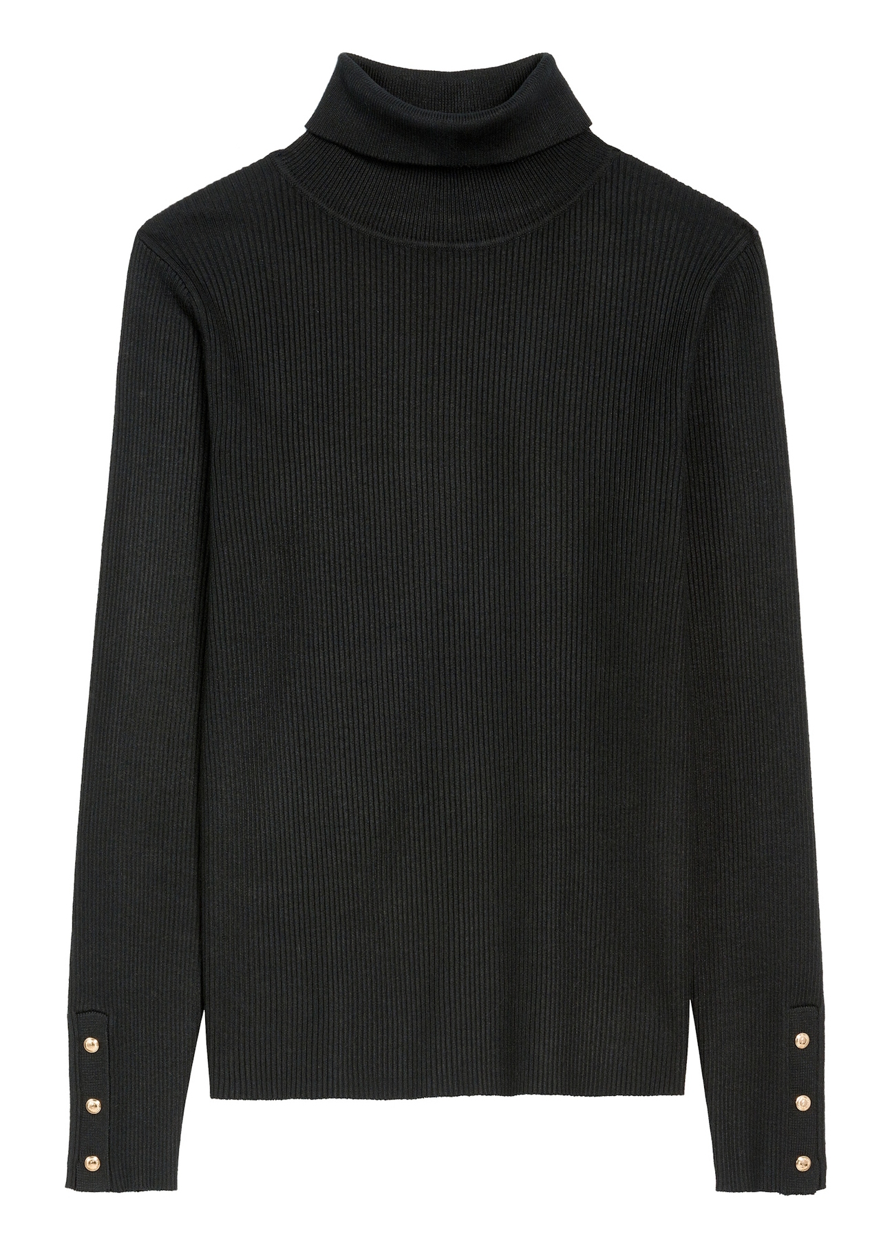 Black women's turtleneck sweater SWEDT-0209-99(Z25), front product view on white background.