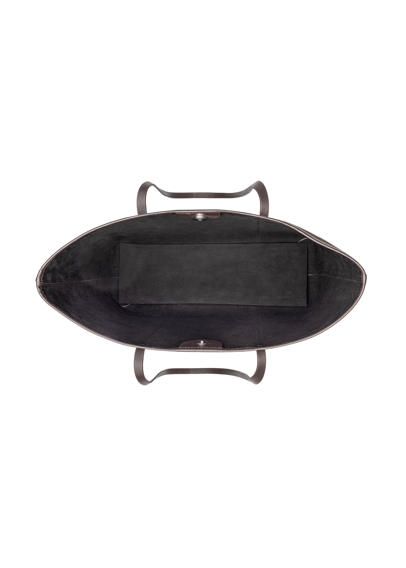 Large women's leather handbag in dark brown color TORES-1397-1I(Z26), product view inside on white background.
