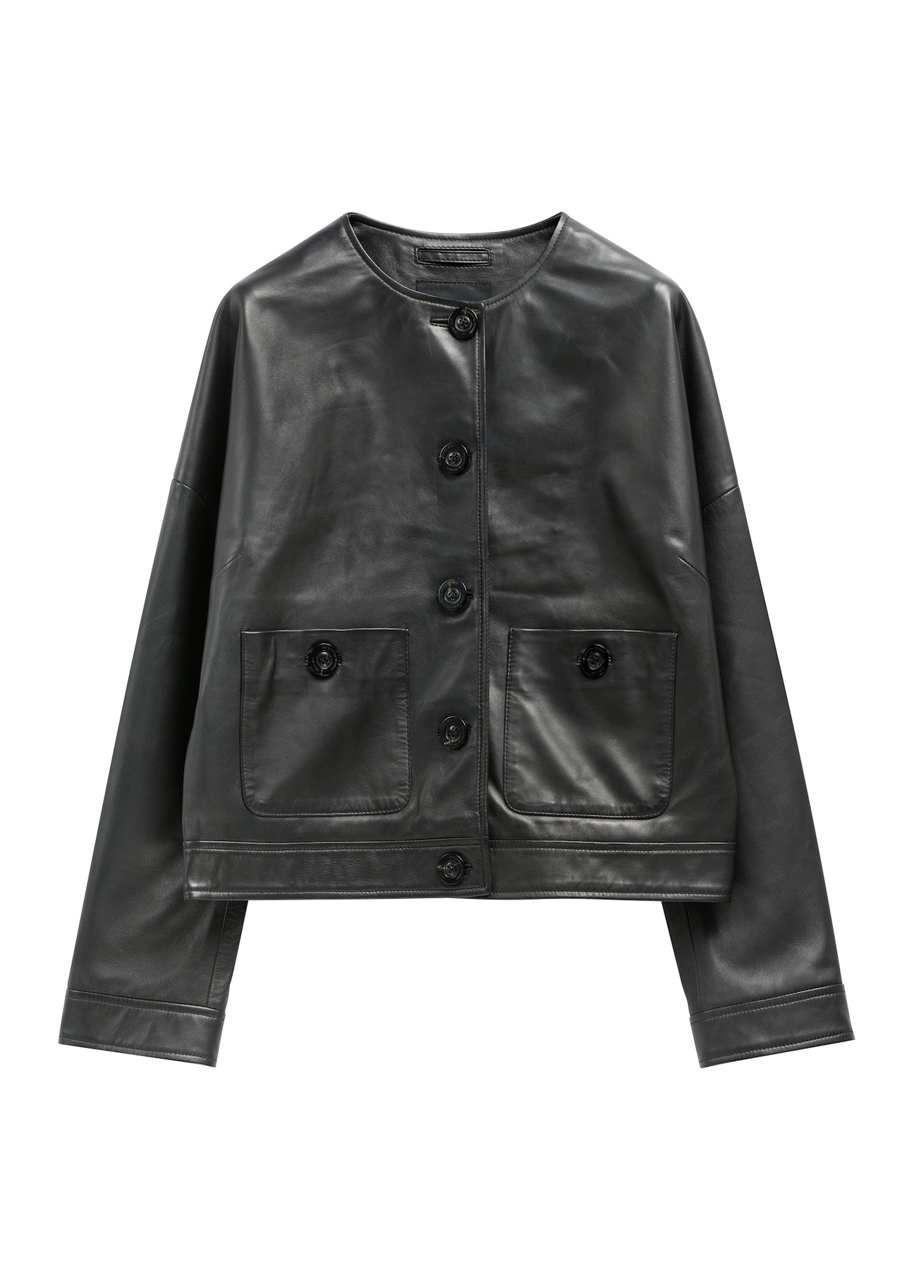 Women's short black leather jacket KURDS-0629-99(Z26), front product view on white background.