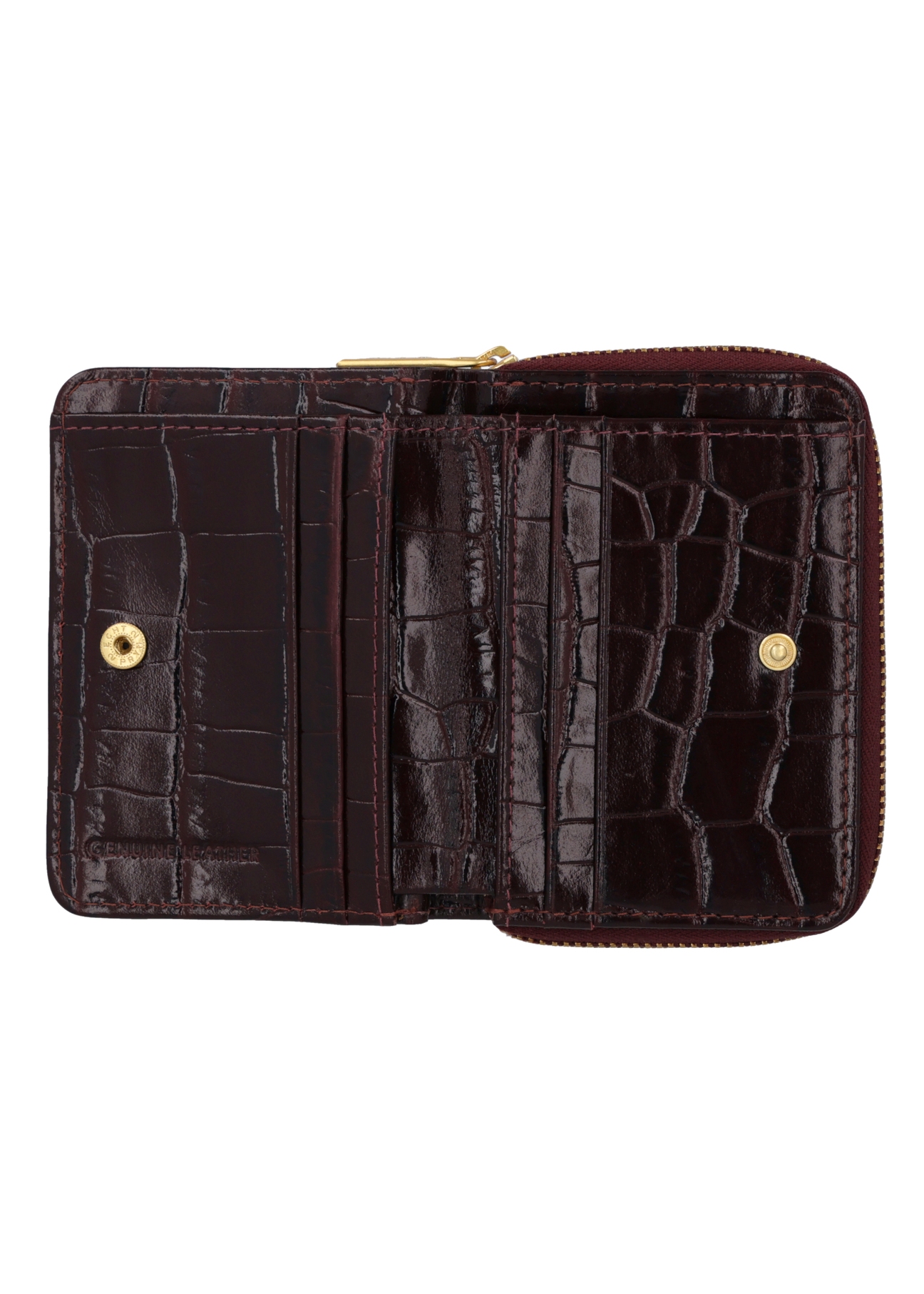 Burgundy women's croco wallet PORES-0888B-4D(Z26), product view inside on white background.