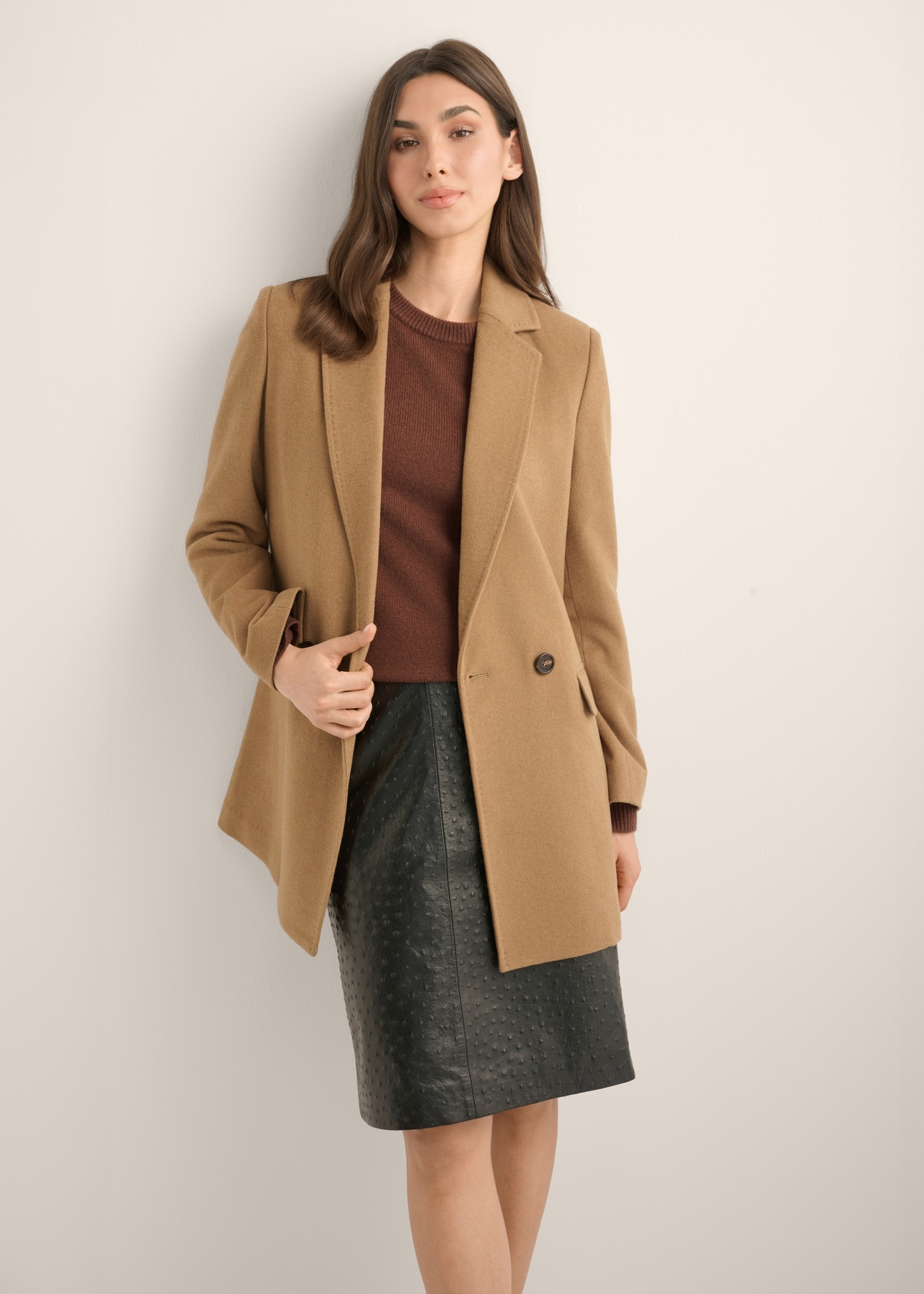 Women's wool coat in camel color PLADT-0071-1K(Z26)