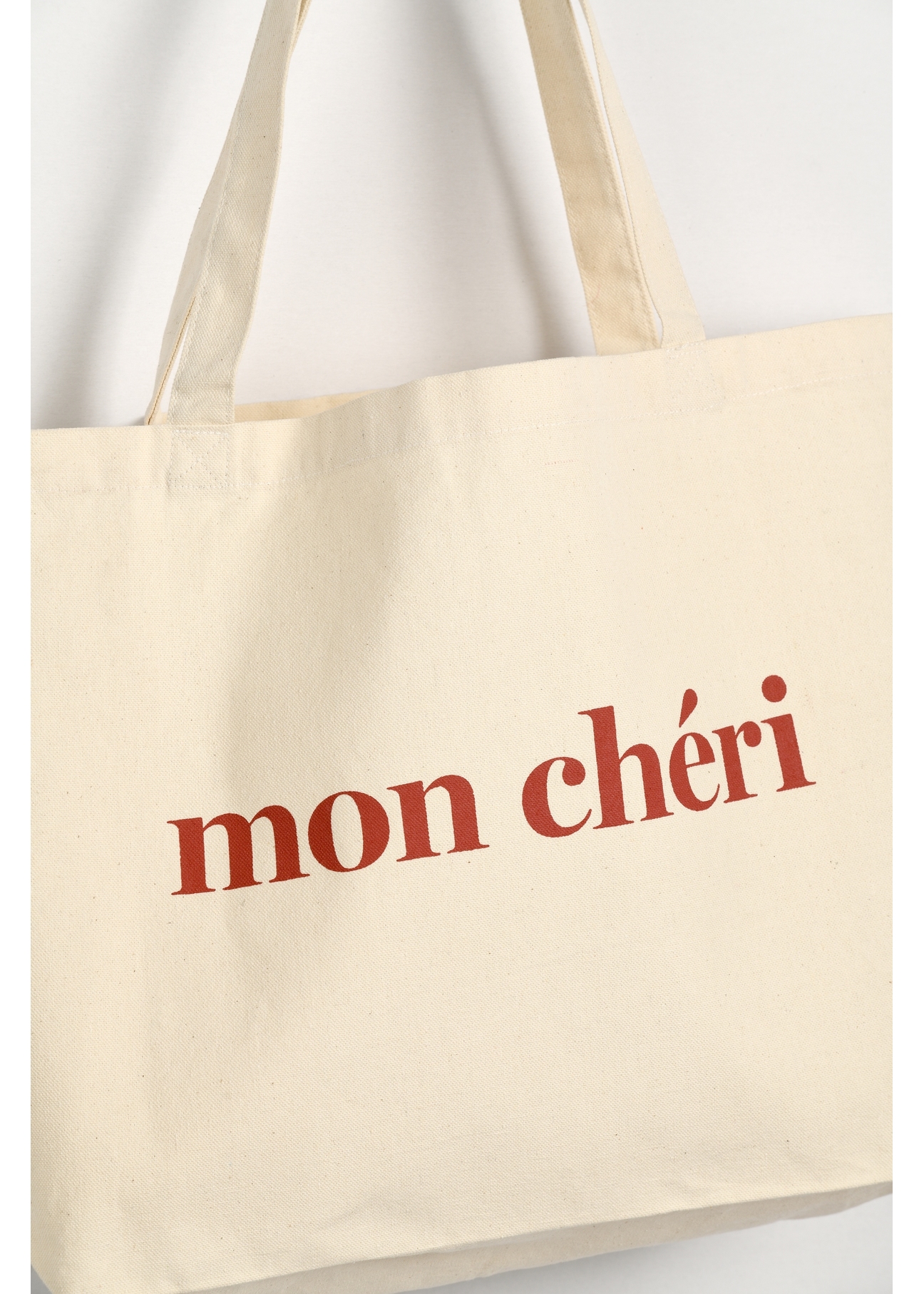 Cotton beige shopper bag TOREN-0334-0P(W26), close-up of the product detail, view on a white background.