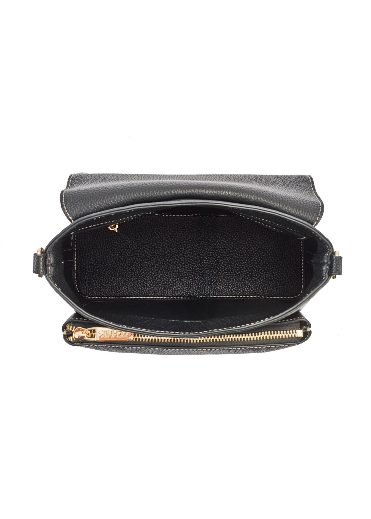 Black women's shoulder bag TOREC-1063-9I(Z26) - product view from above, on a white background.