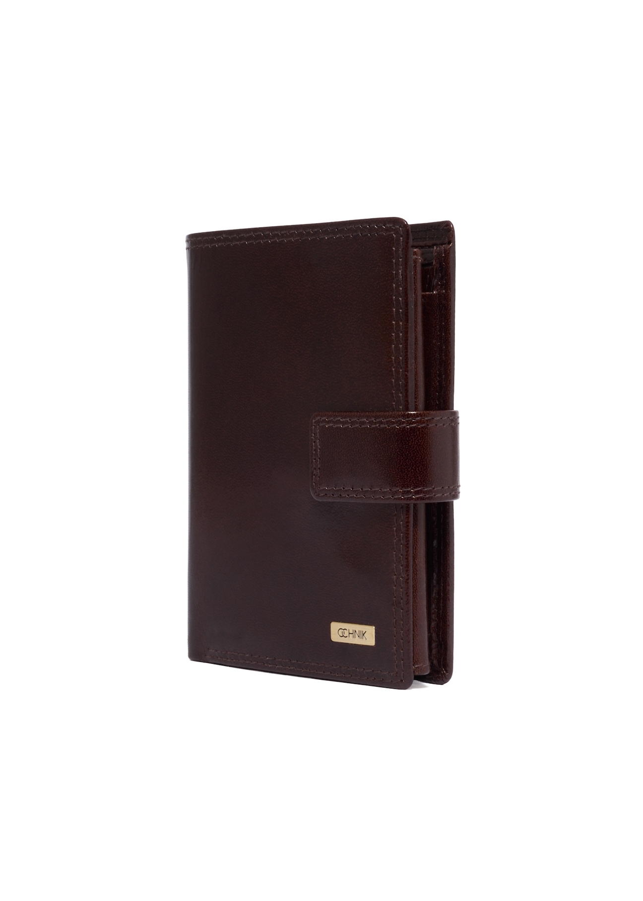 Men's brown leather wallet PL-190-1H(KS), diagonal product view on white background.