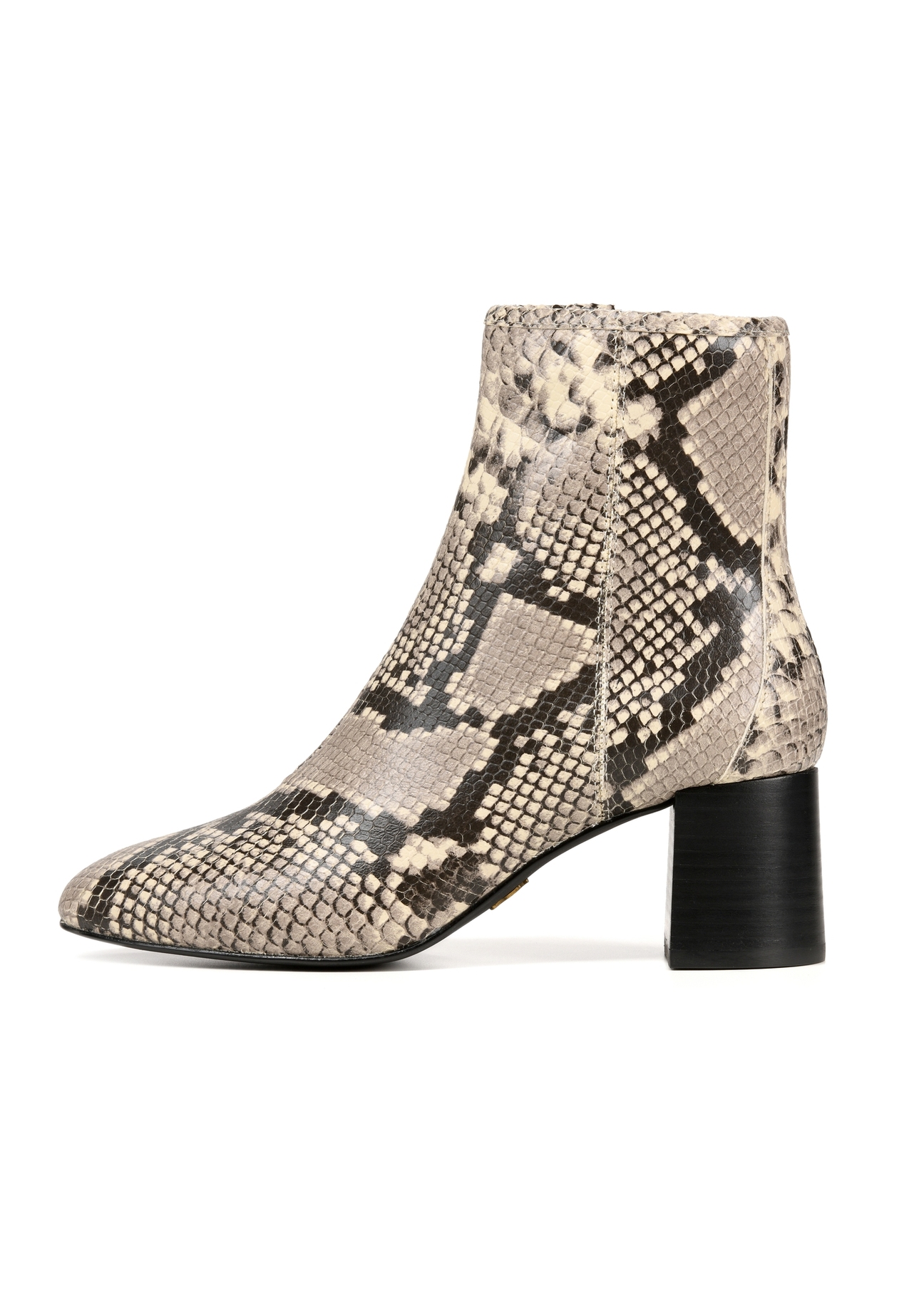 Leather high-heeled ankle boots with snakeskin pattern BUTYD-1218-86(Z25), side view of the product on a white background.-02