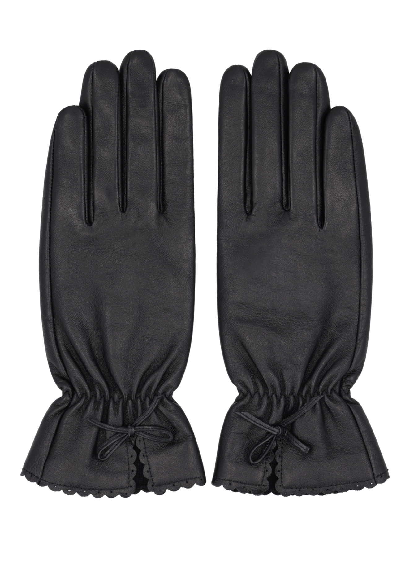 Black women's leather gloves REKDS-0112-99(Z26), product view from above, on white background.