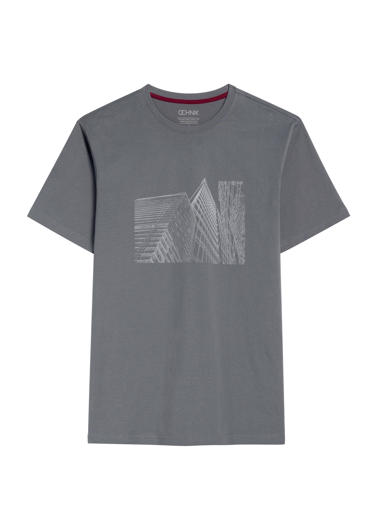 Gray men's T-shirt with print TSHMT-0131-96(Z25) - front view of the product on a white background.