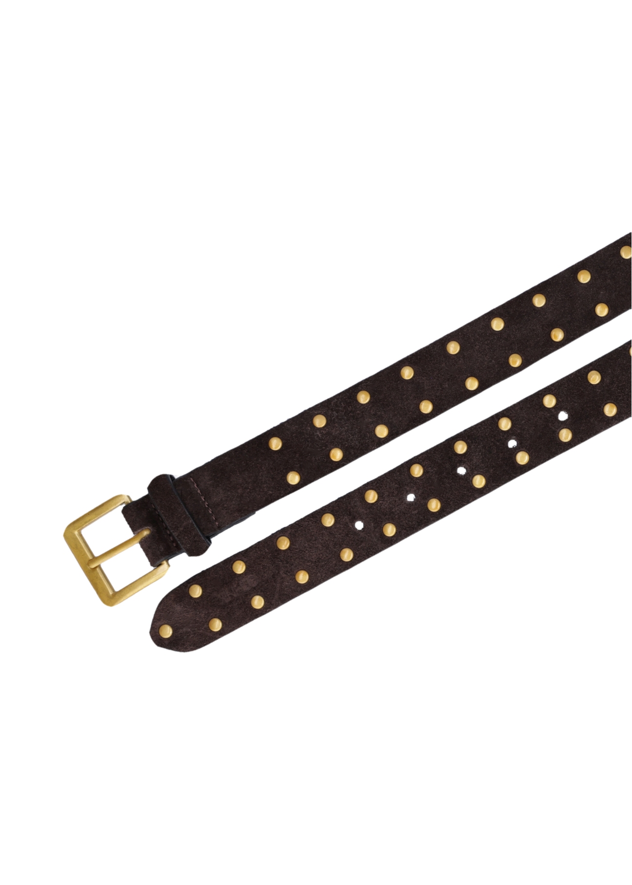 Brown women's belt with studs PASDS-0352-1I(Z26), product view from above on white background.