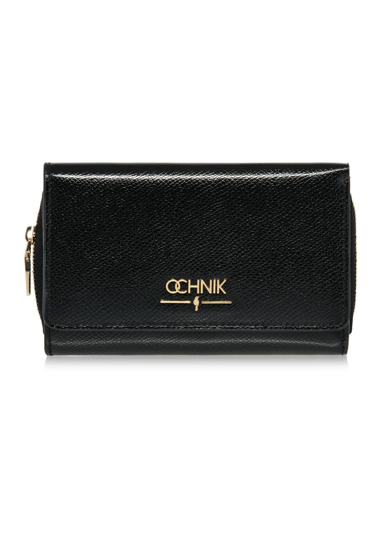 Black large women's leather wallet PORES-0930A-99(Z25) - front product view on white background.