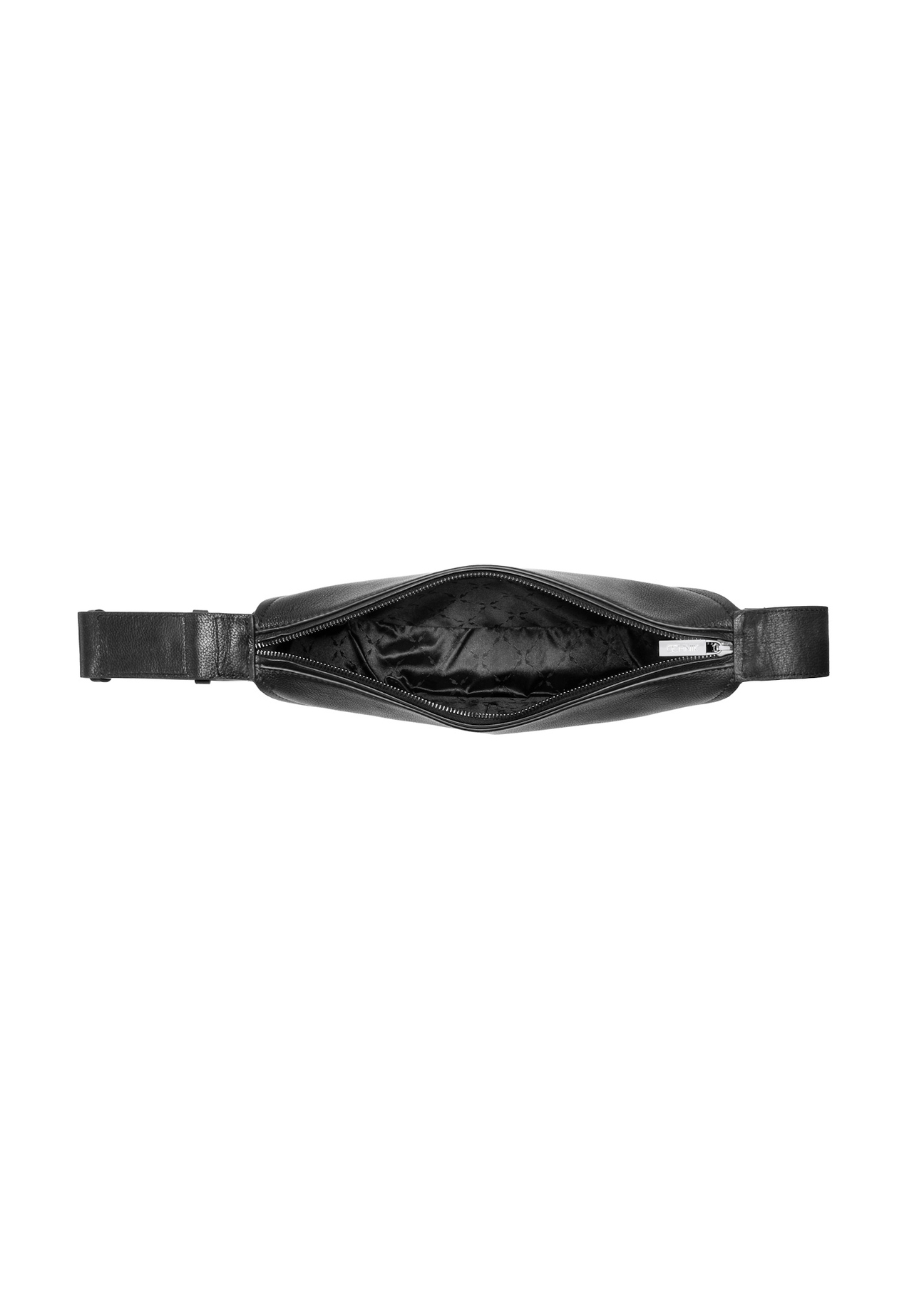 Black leather semi-circular women's handbag TORES-1178-99(Z25), product view inside on white background.