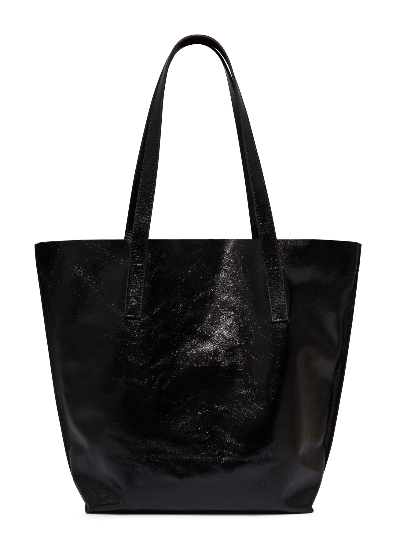 Large black women's shoulder bag with glossy finish TORES-1368-9F(Z26), product view from the back on a white background.