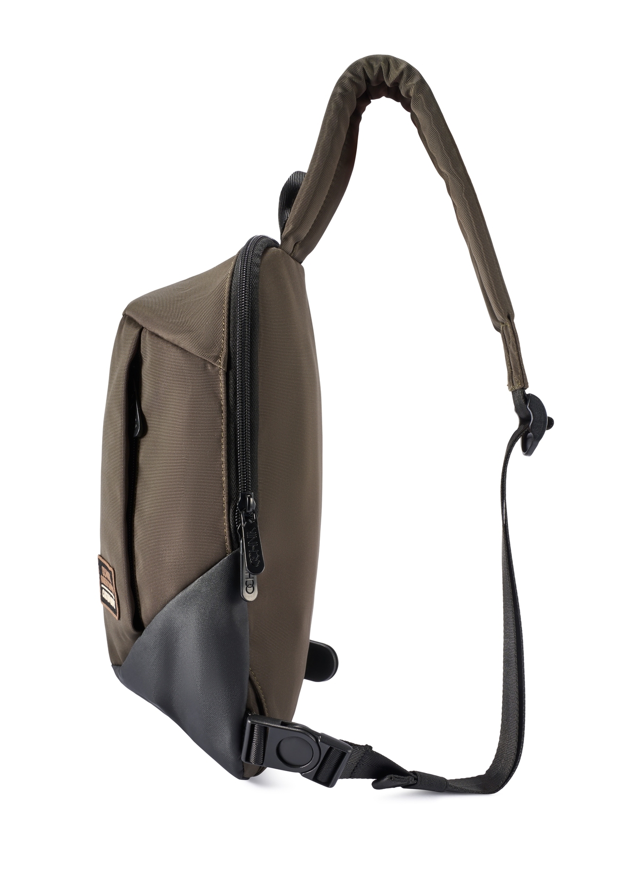 Men's khaki shoulder bag TORMN-0416-8D(W26) - side product view, on white background.