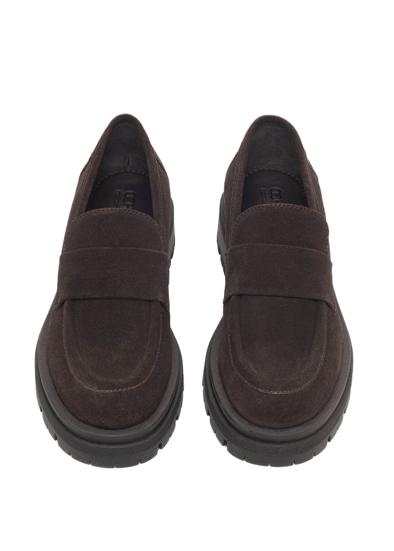 Dark brown suede women's moccasins BUTYD-1187-1I(Z26), front product view on white background.