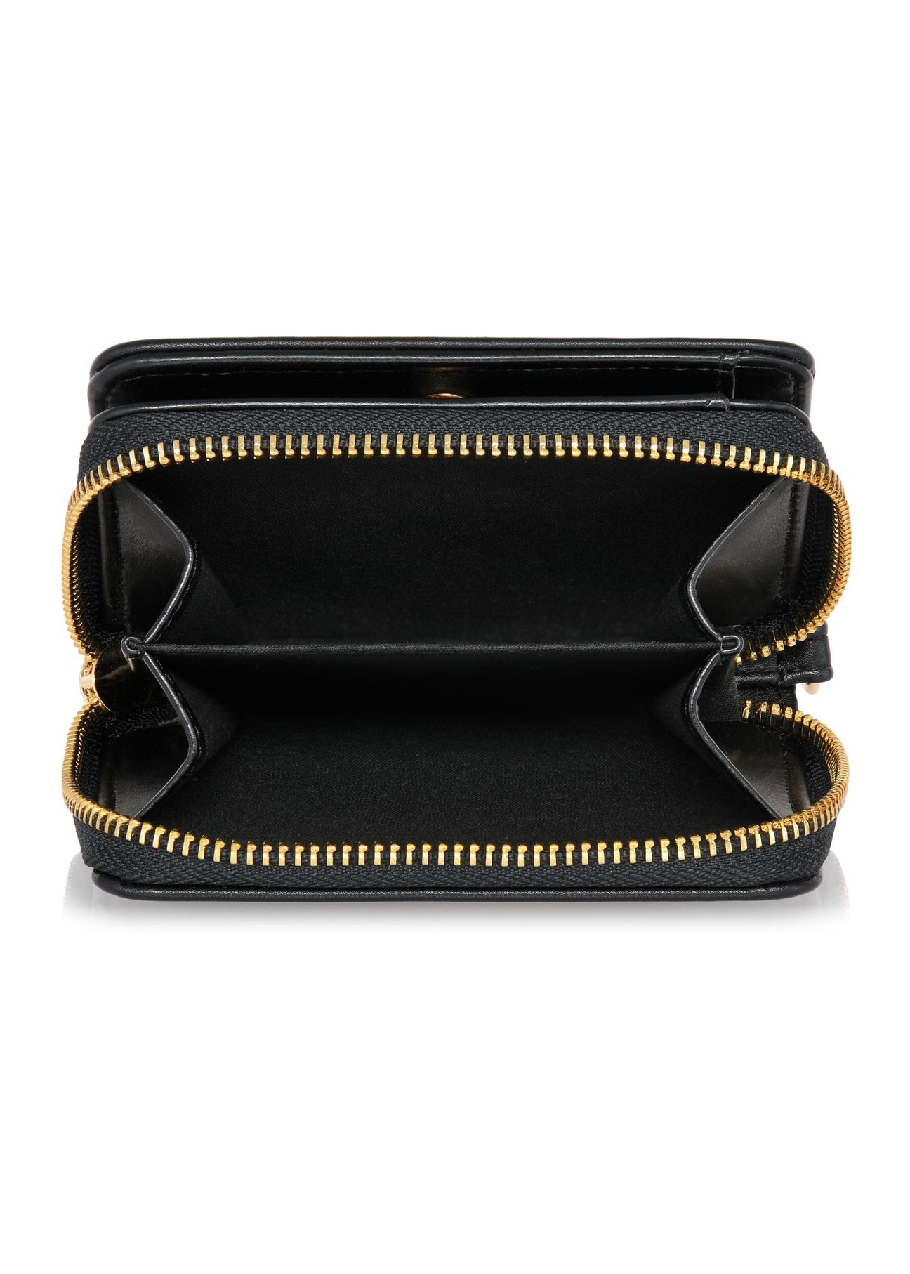 Small black women's wallet with handle POREC-0395A-99(Z25), product view inside on white background.