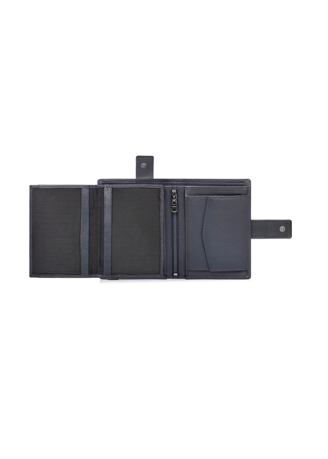 Men's leather wallet in navy blue PORMS-0695-7E(W26), product view inside on white background.