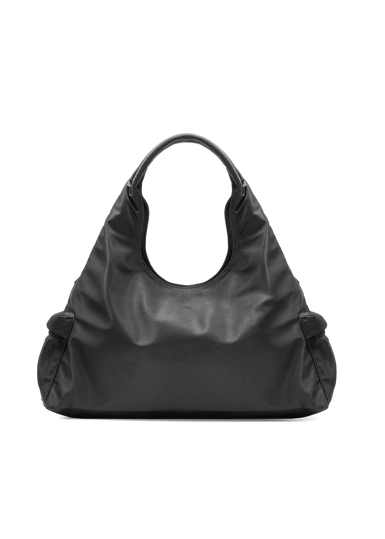 Black fabric women's handbag TOREN-0330-99(Z25), product view from the back on a white background.