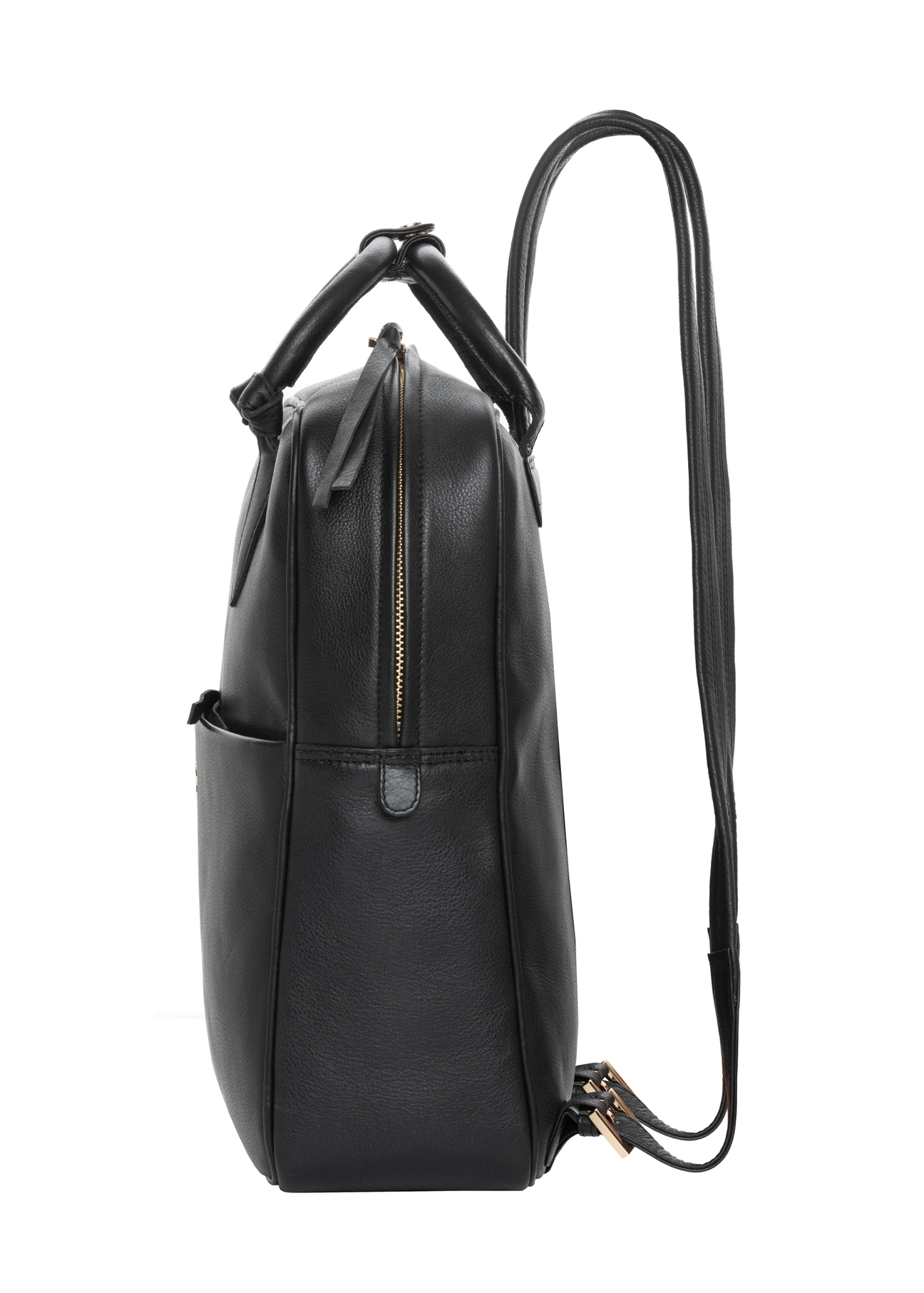 Black leather women's backpack TORES-1313-99(Z26). Side view on a white background.
