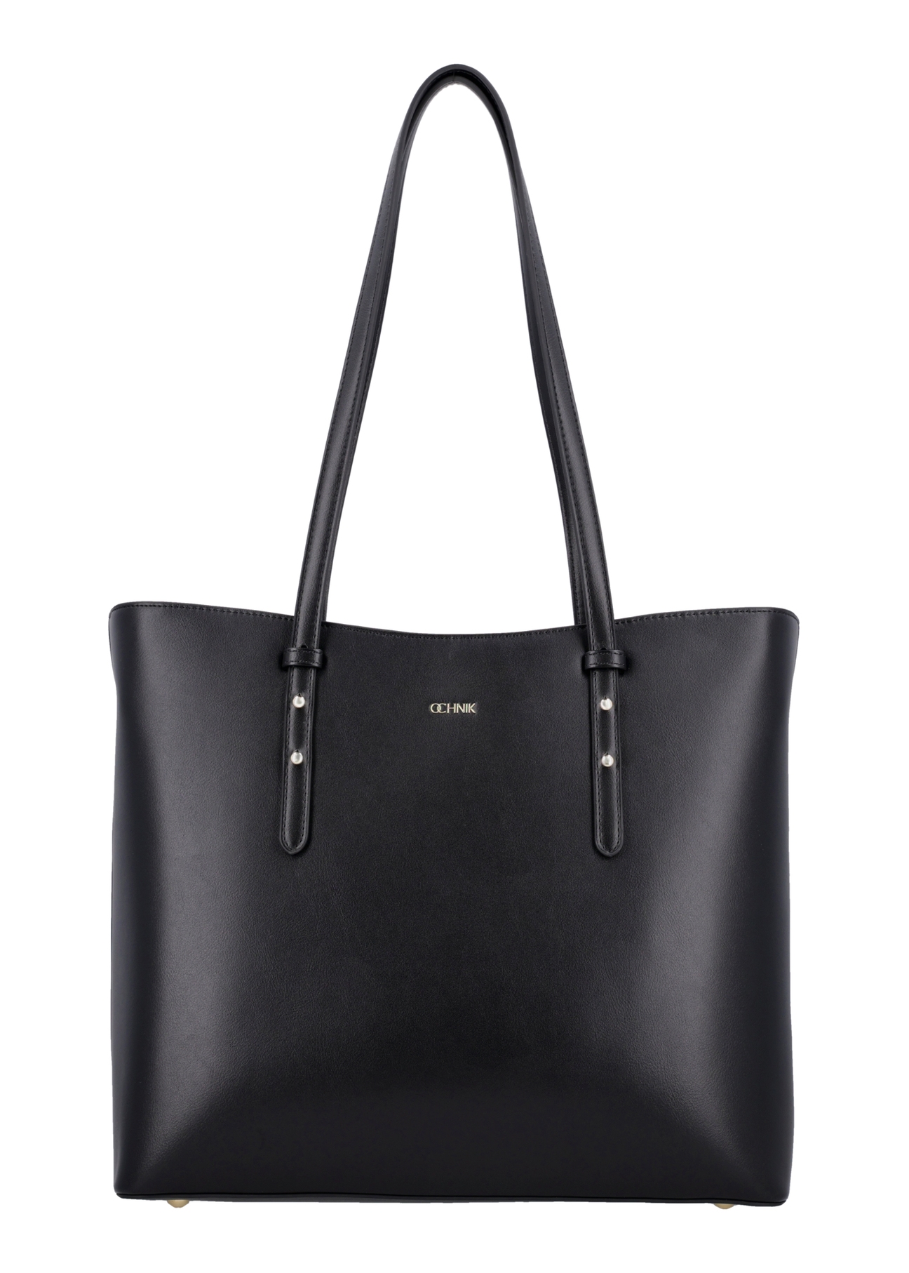 Large black women's shopper bag TOREC-1309-99(Z26), front view of the product on a white background.