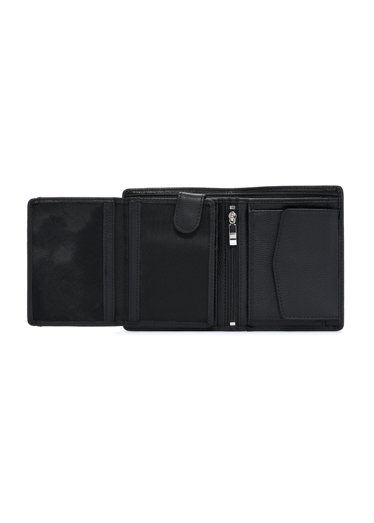 Black men's leather wallet PORMS-0632A-9I(W26), product view inside on white background.