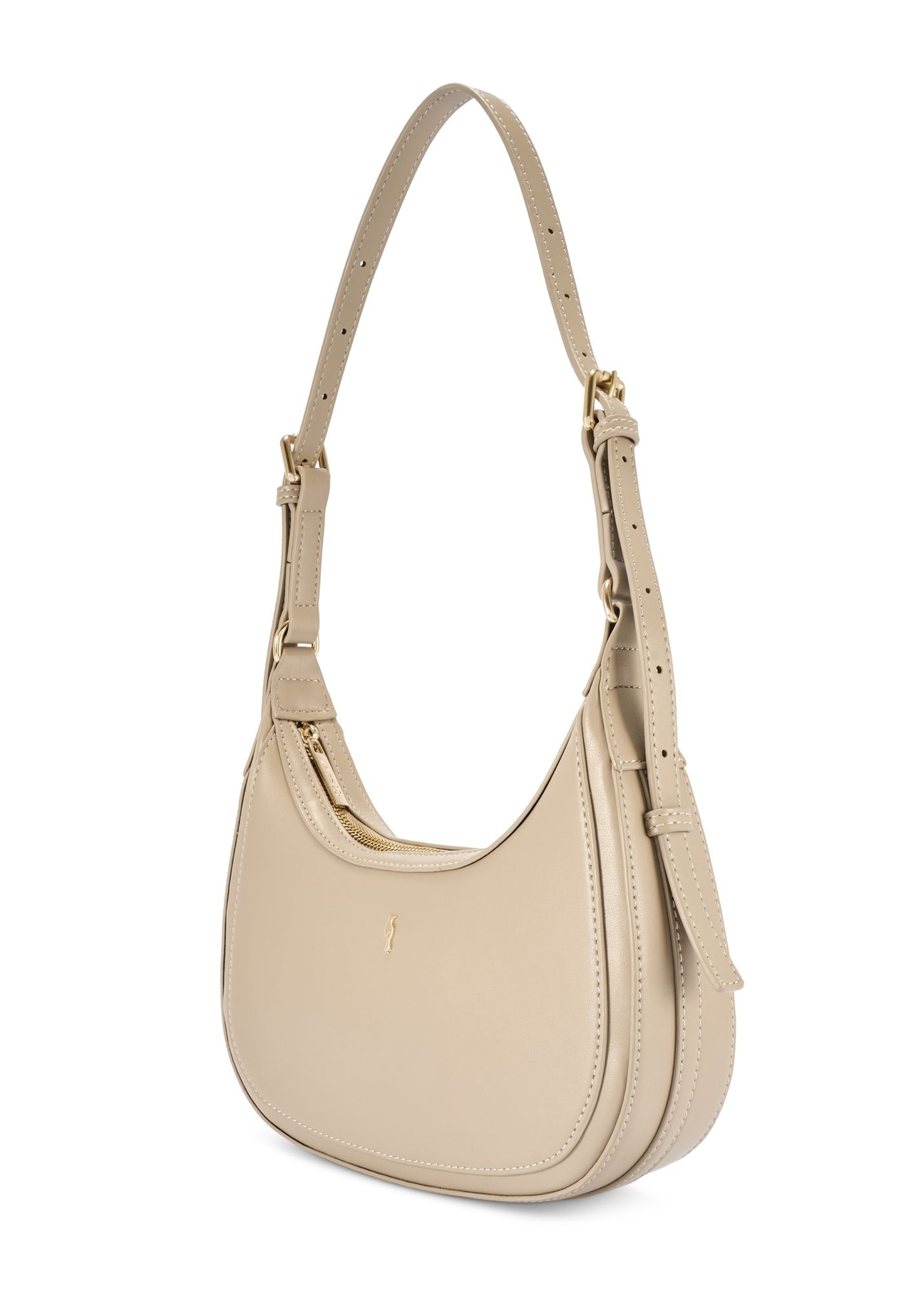Beige small hobo bag TOREC-1136-1A(W26) - diagonal product view, on white background.