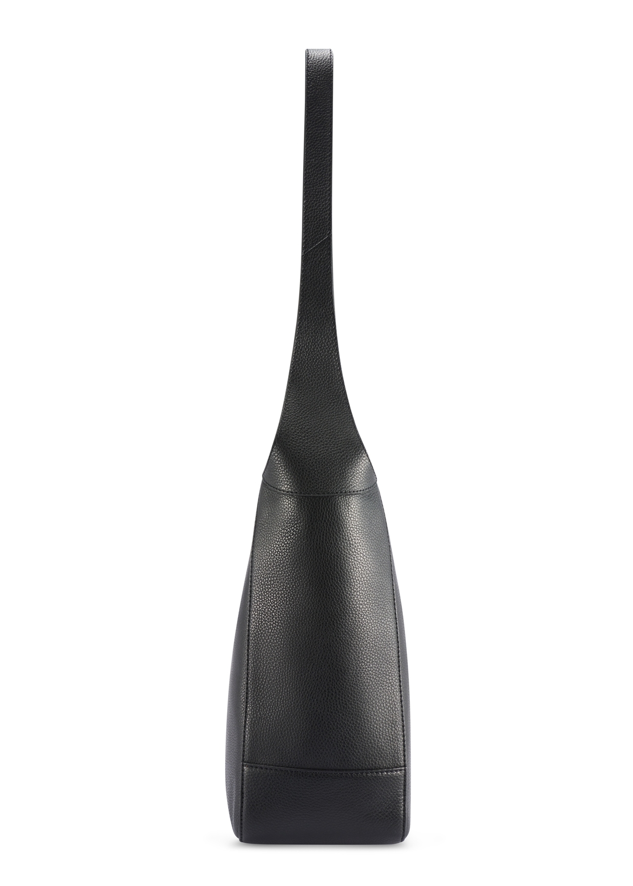 Black medium leather shoulder bag TORES-1210-9I(W26), side product view on white background.