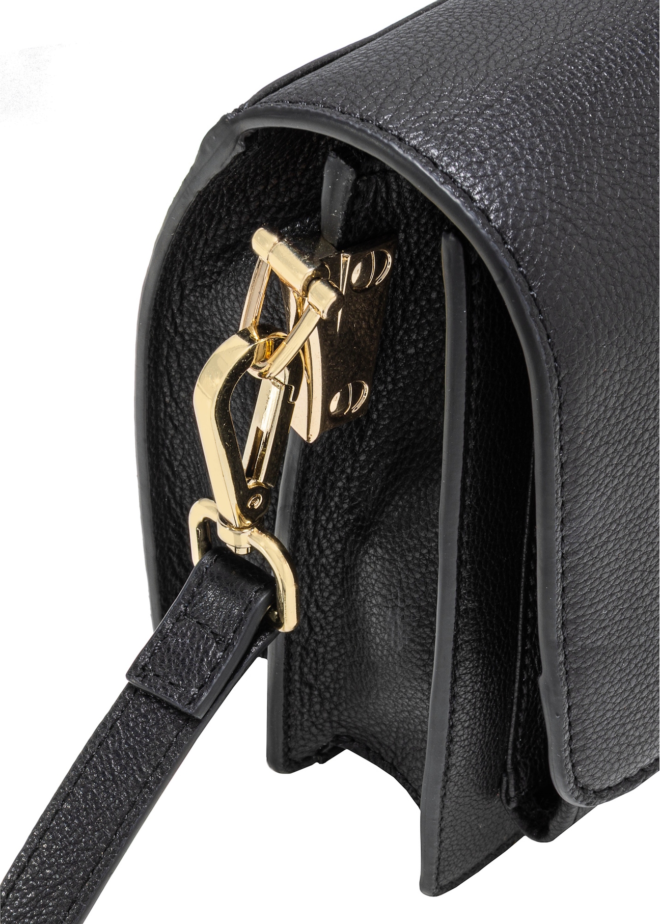Black leather messenger bag TORES-1182-99(Z25), close-up of the product detail on a white background.