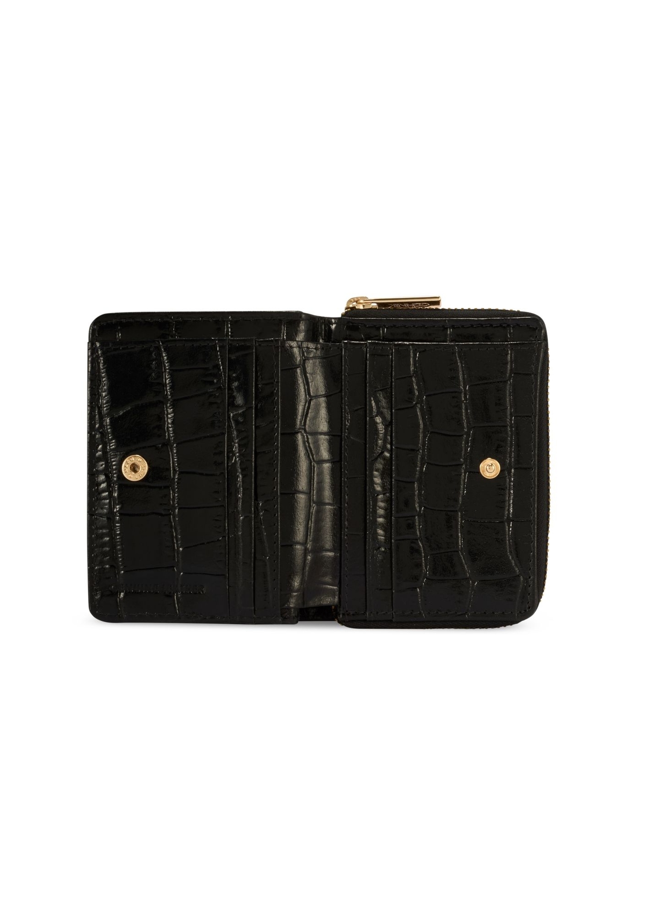 Black women's croco wallet PORES-0888-9G(W26), product view inside on white background.