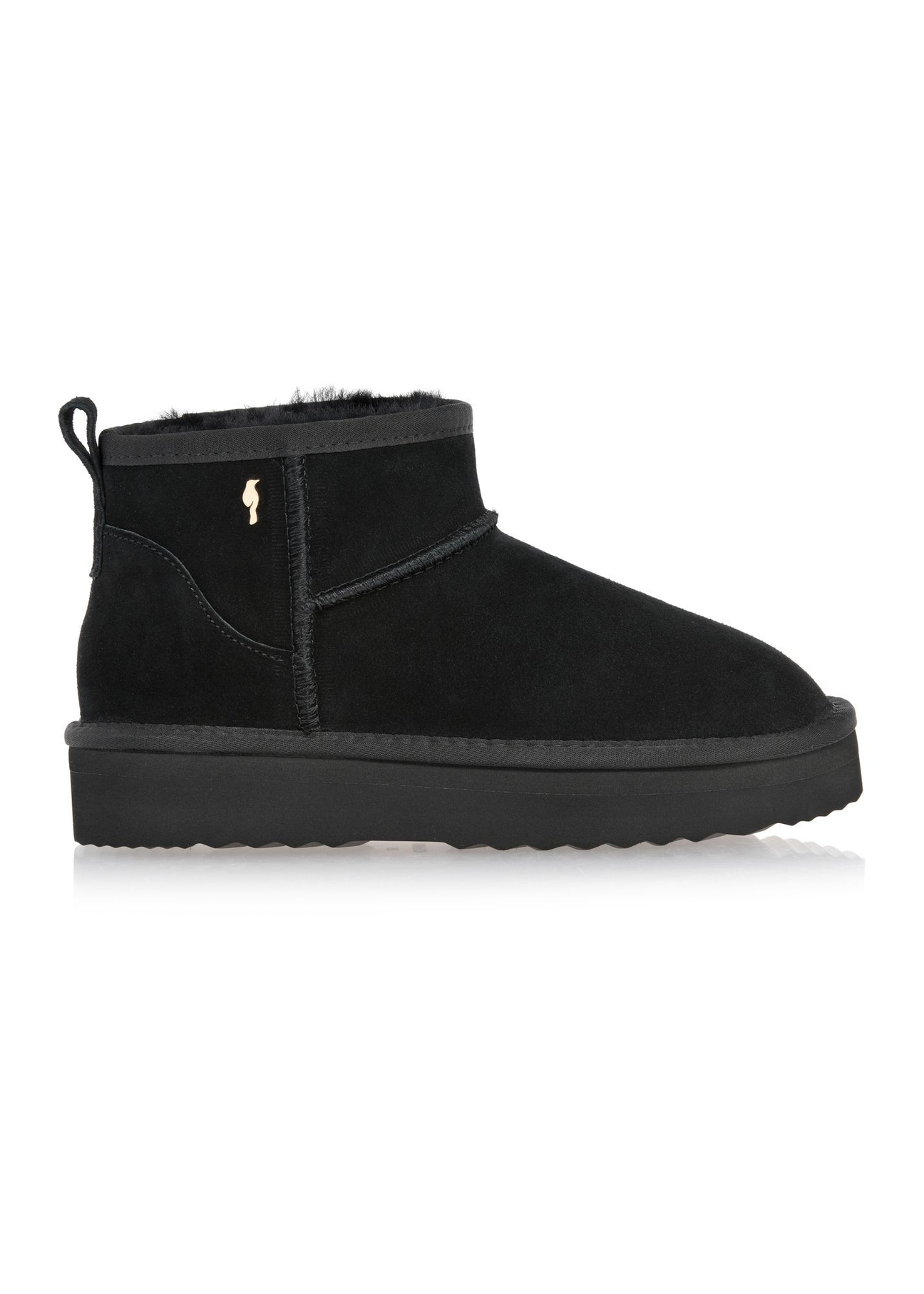 Black short women's snow boots BUTYD-1138-9E(Z26), side view of the product on a white background.